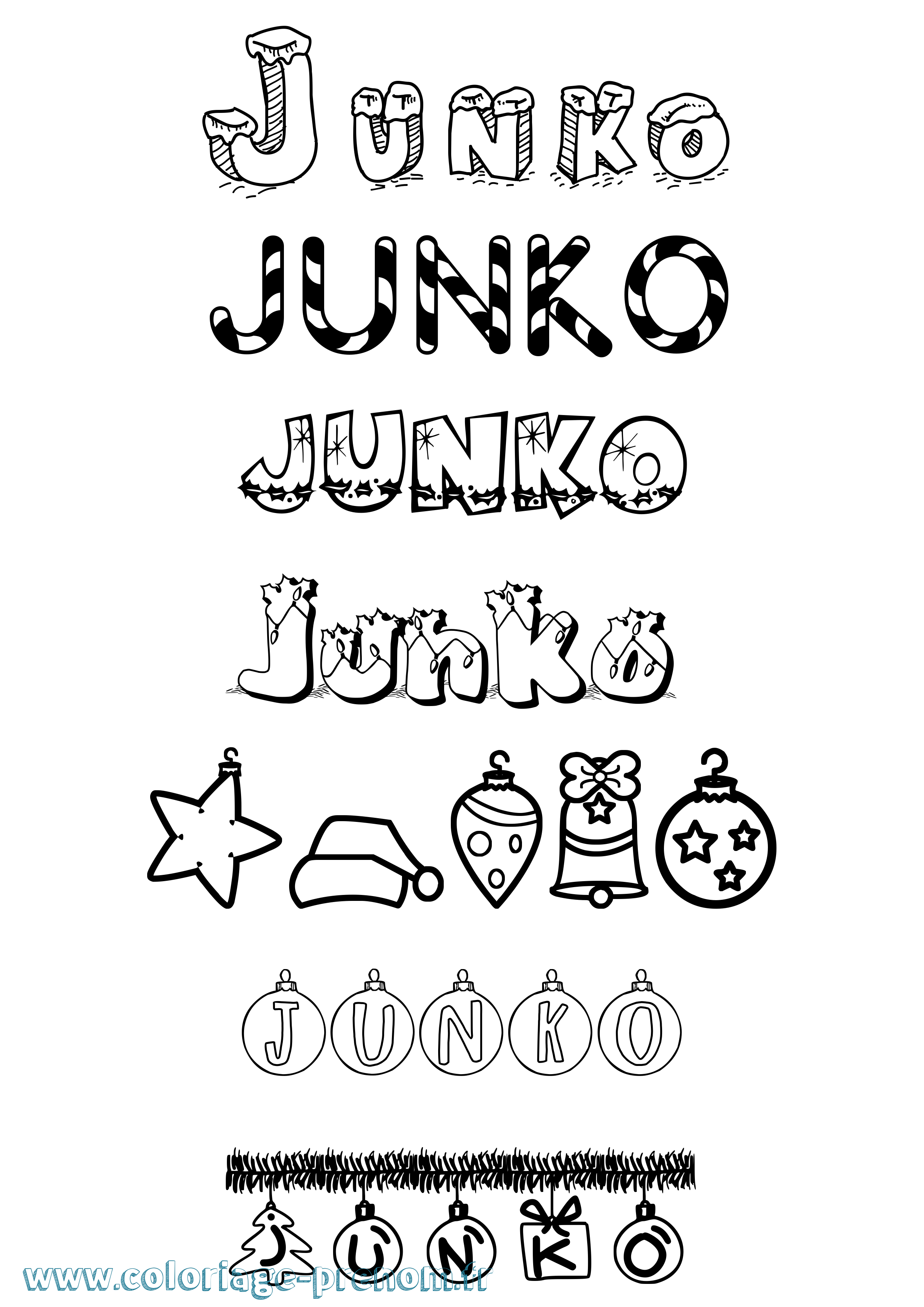 Coloriage Junko Noël Coloriage prénom Junko Noël