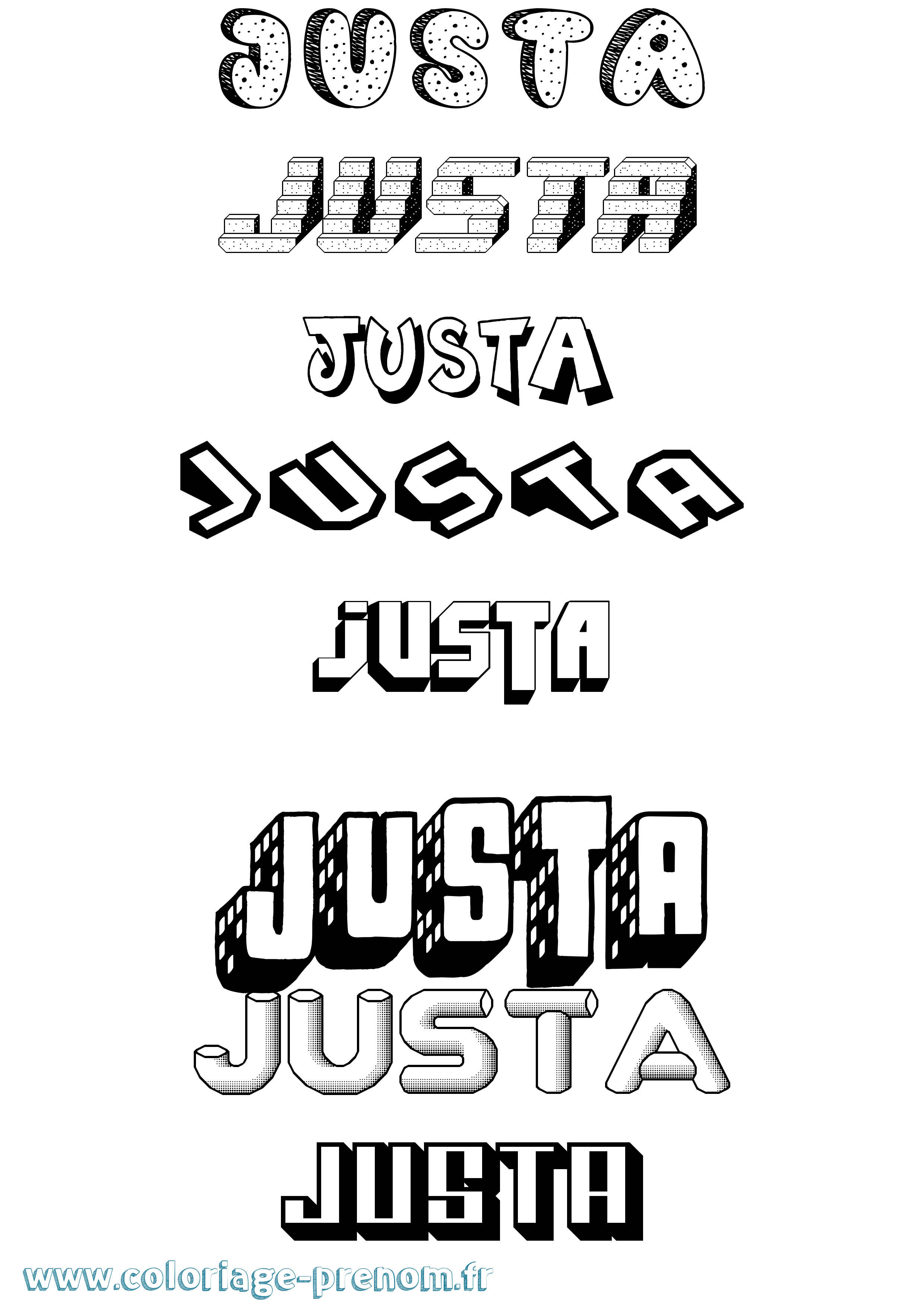 Coloriage Justa Effet 3D Coloriage prénom Justa Effet 3D