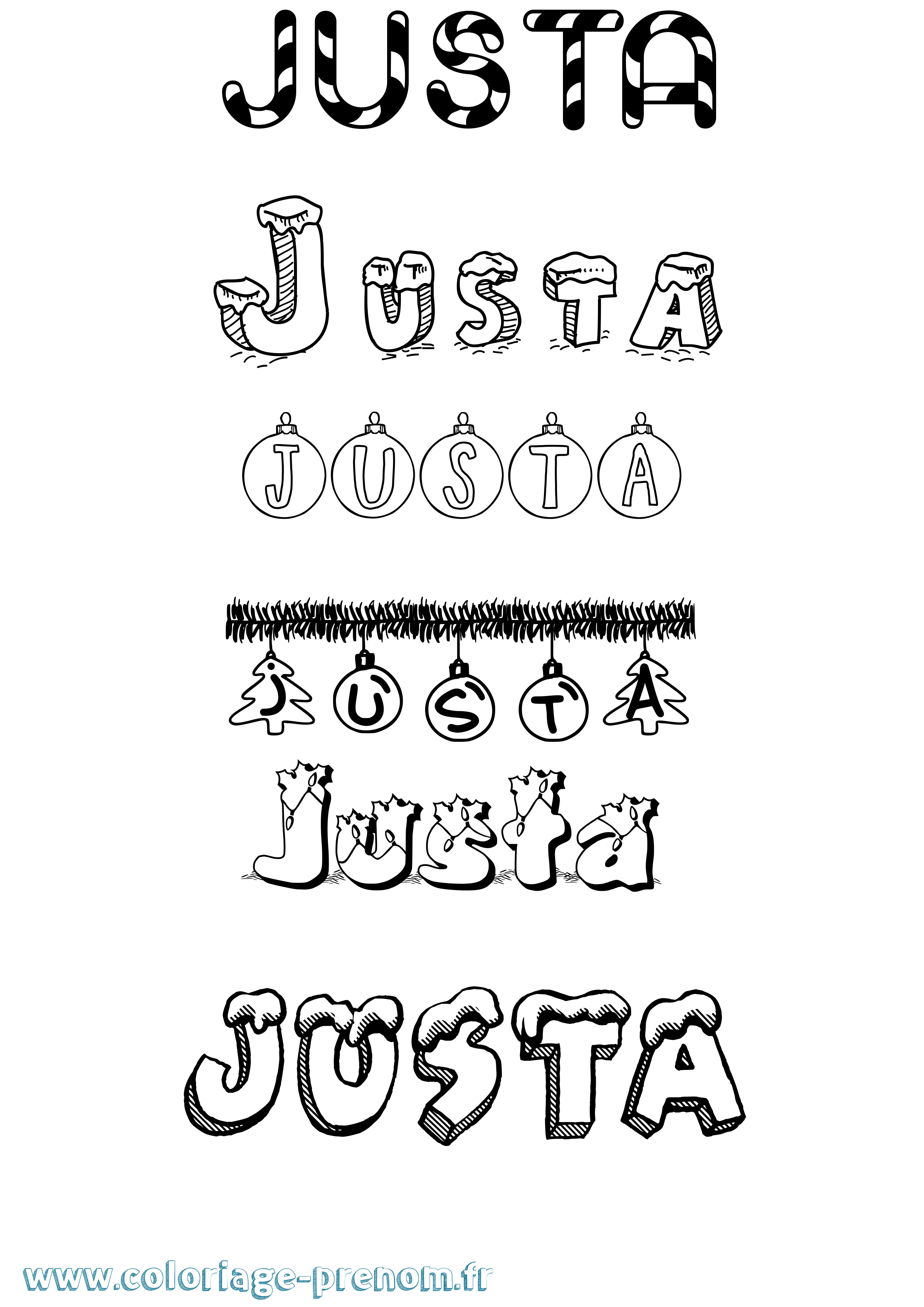 Coloriage Justa Noël Coloriage prénom Justa Noël