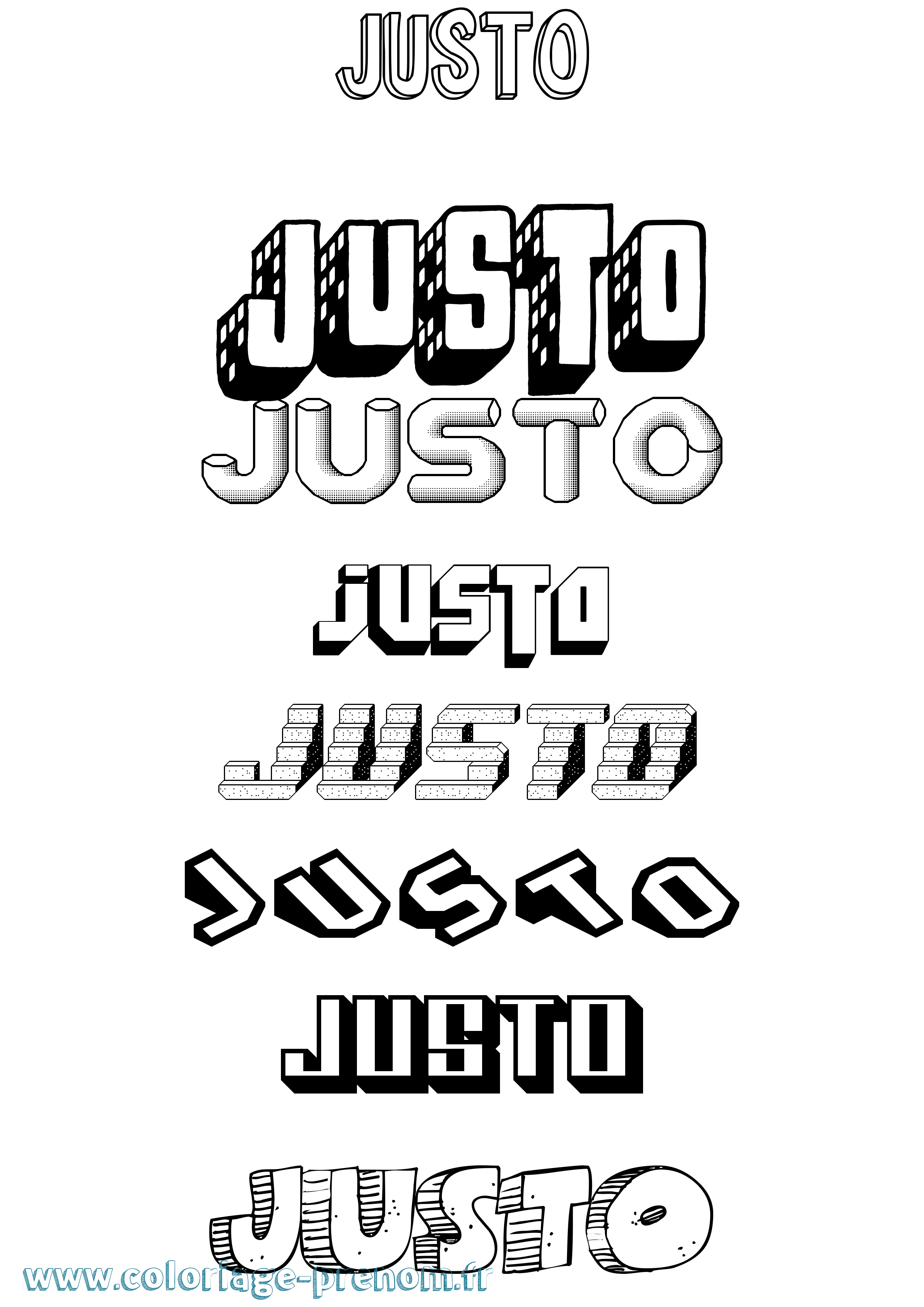 Coloriage Justo Effet 3D Coloriage prénom Justo Effet 3D
