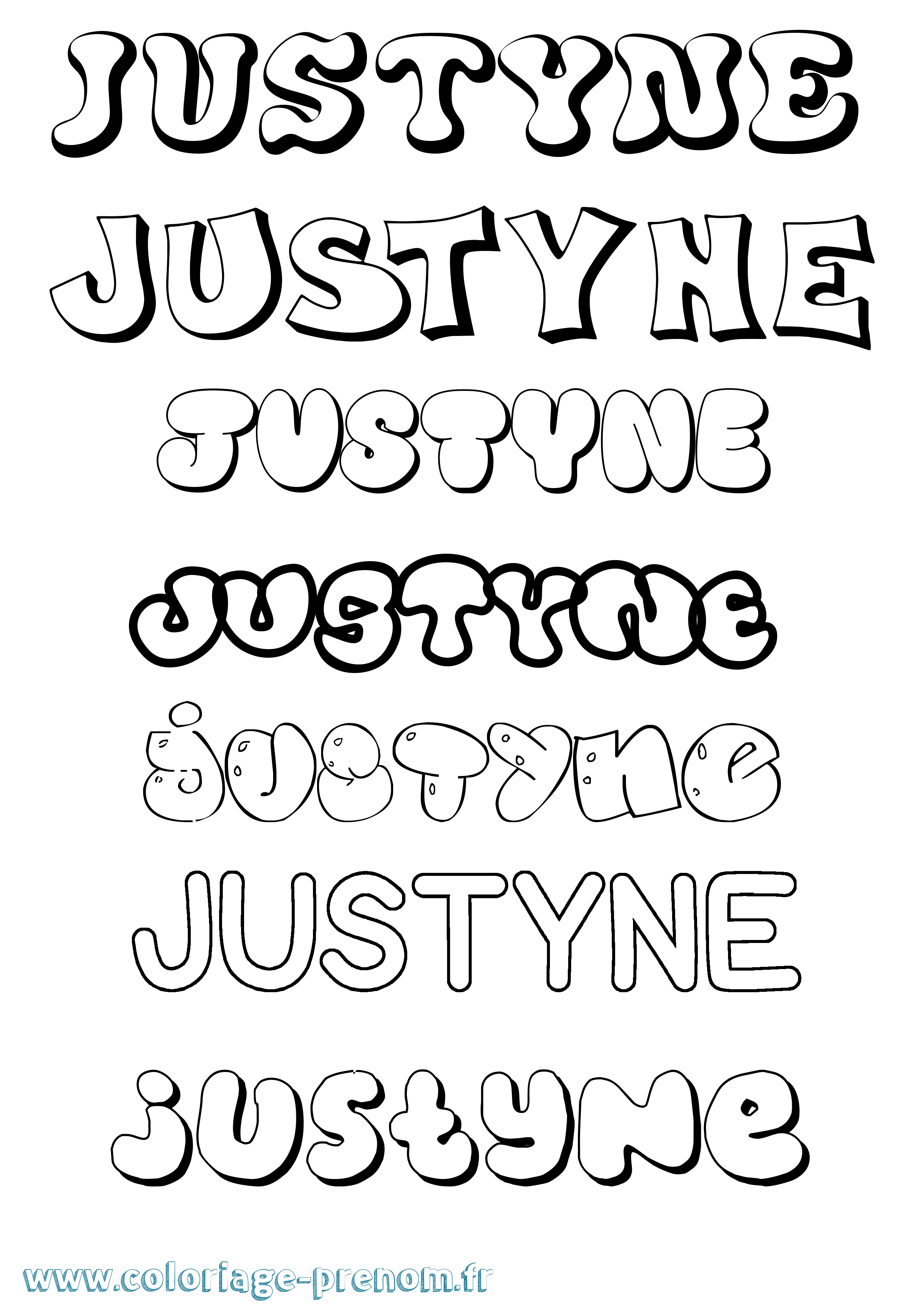 Coloriage Justyne Bubble Coloriage prénom Justyne Bubble