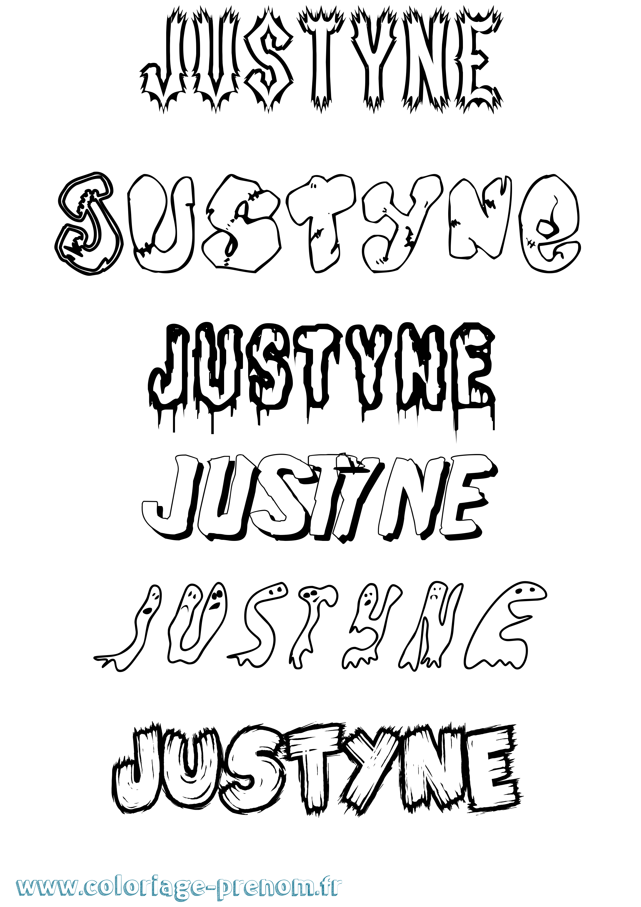 Coloriage Justyne Frisson Coloriage prénom Justyne Frisson