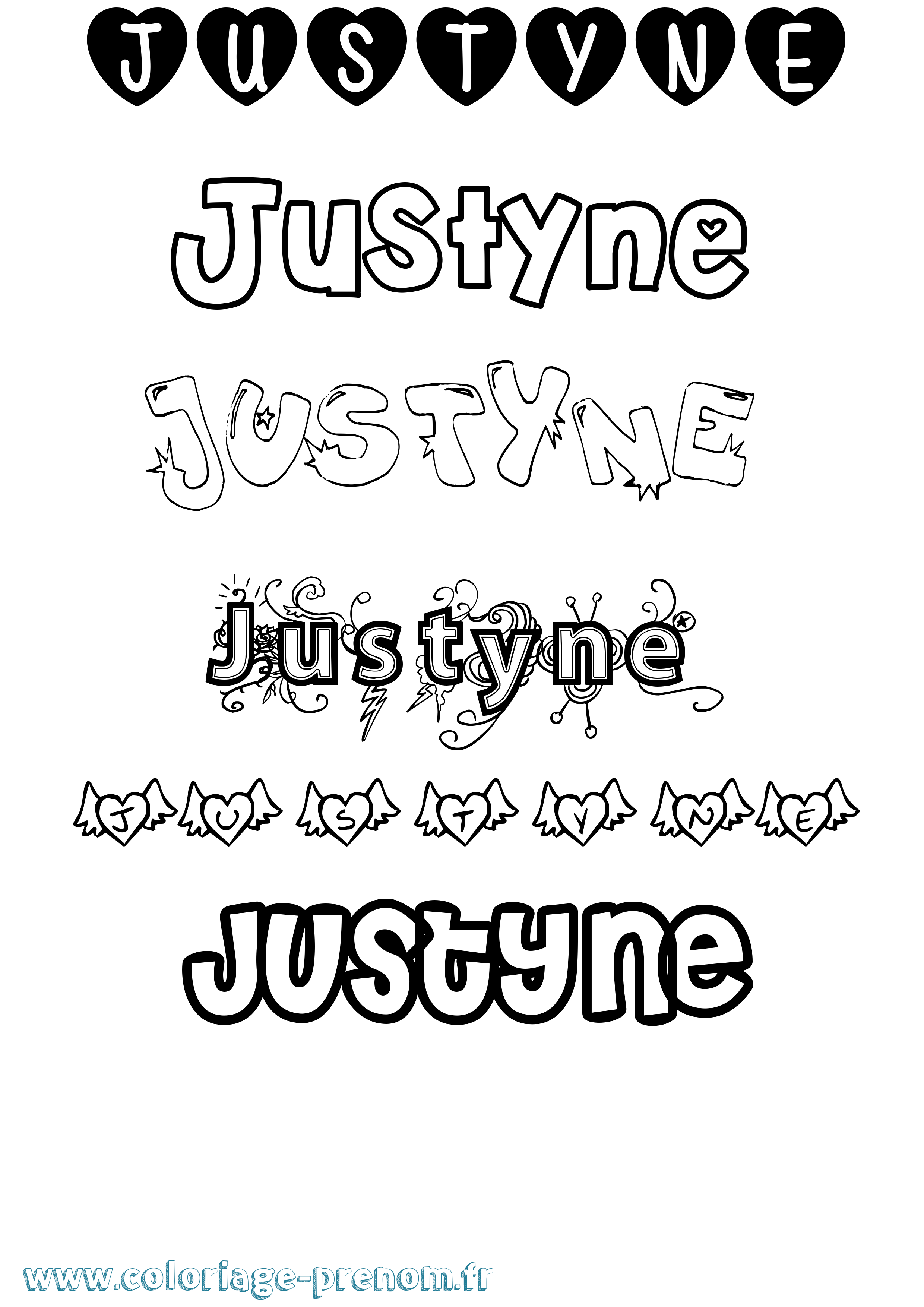 Coloriage Justyne Girly Coloriage prénom Justyne Girly