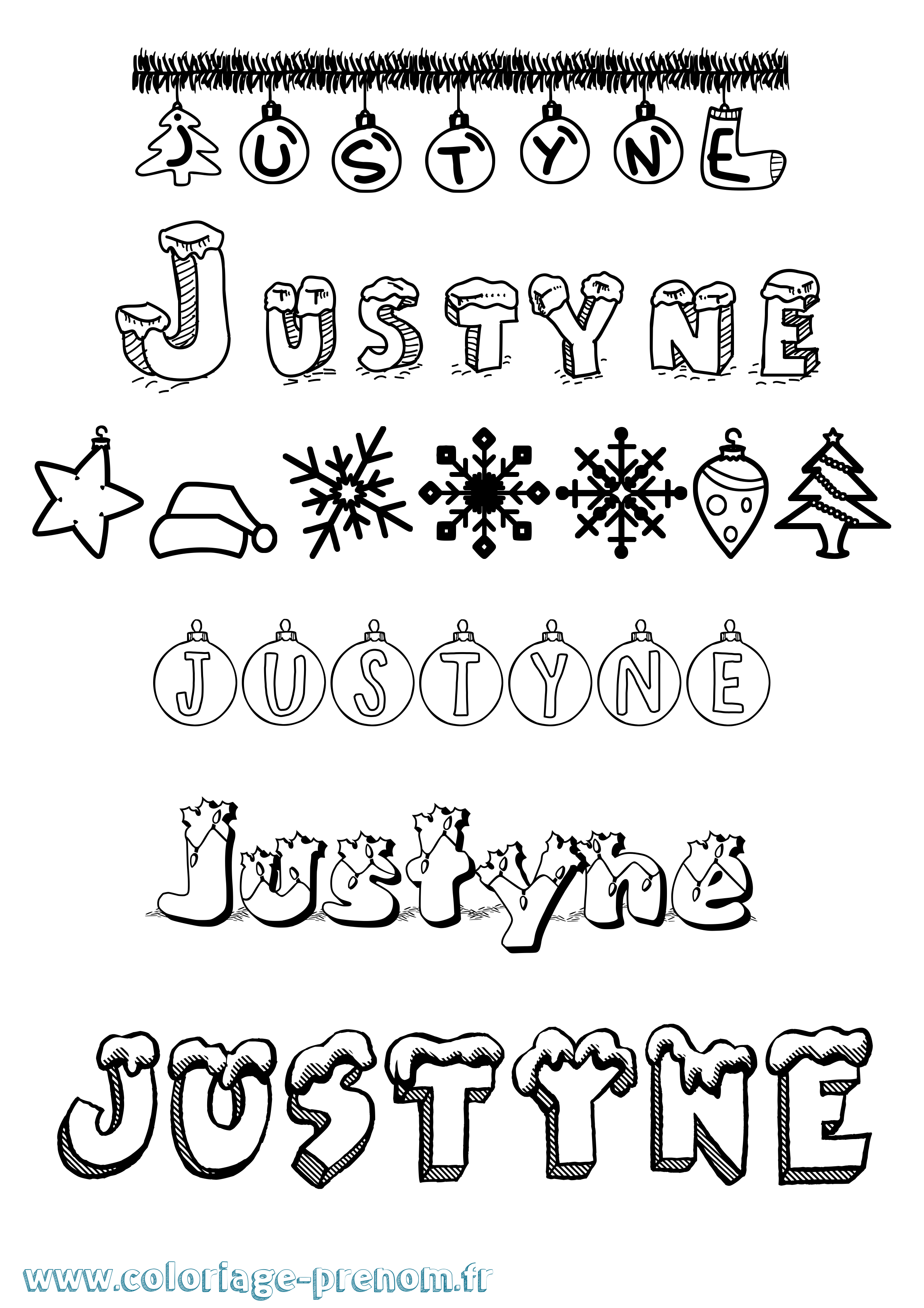 Coloriage Justyne Noël Coloriage prénom Justyne Noël