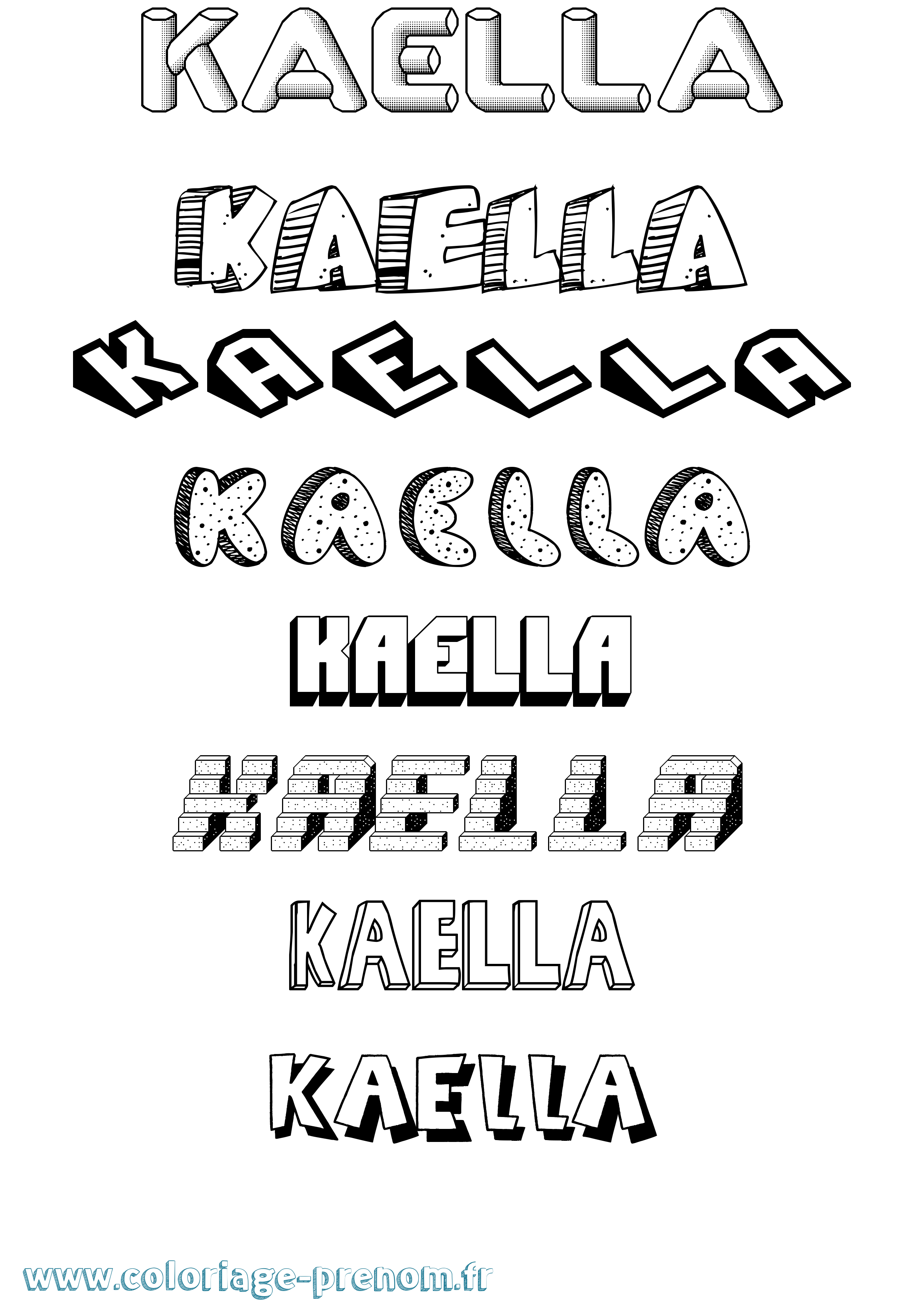 Coloriage Kaella Effet 3D Coloriage prénom Kaella Effet 3D