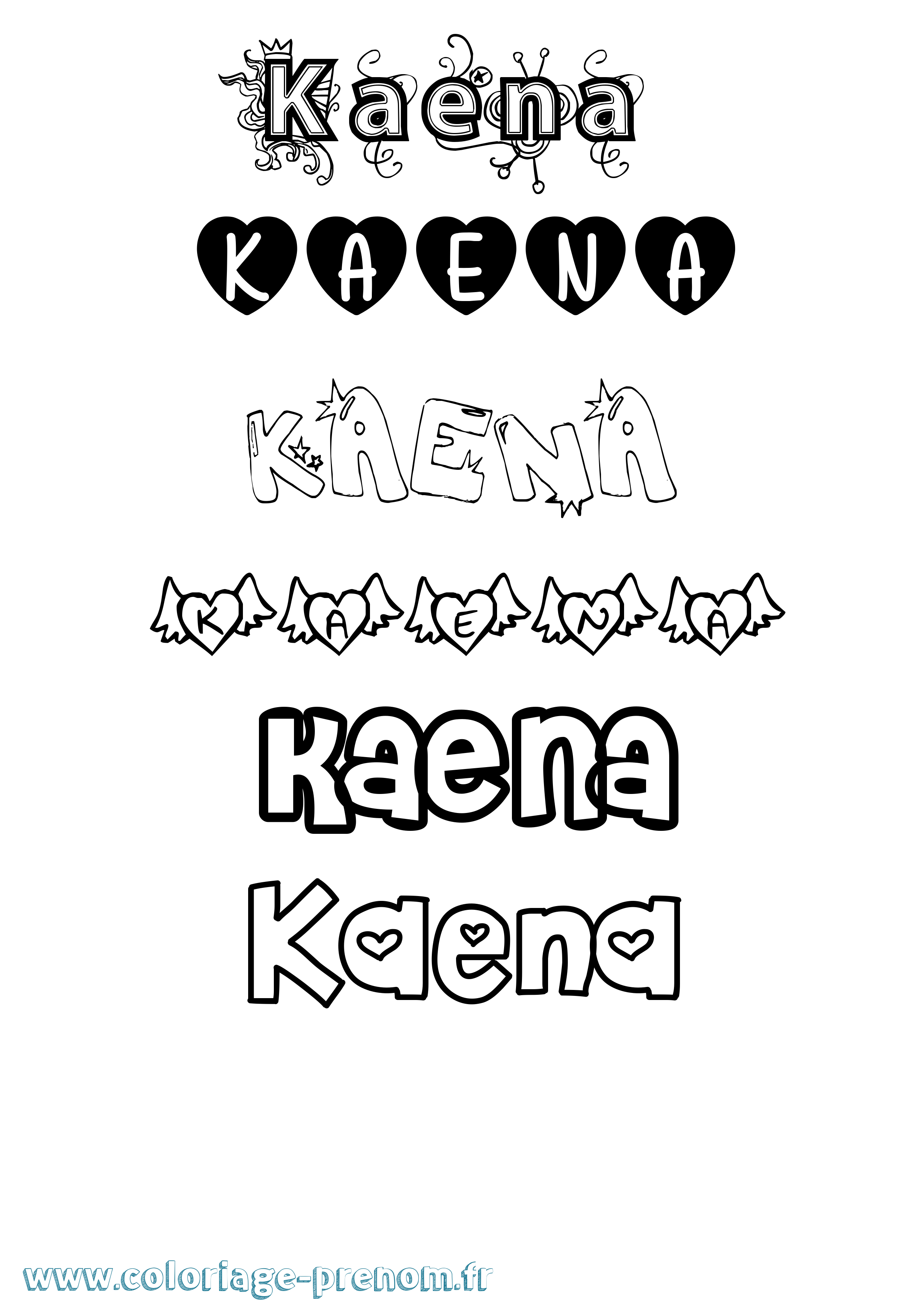 Coloriage Kaena Girly Coloriage prénom Kaena Girly