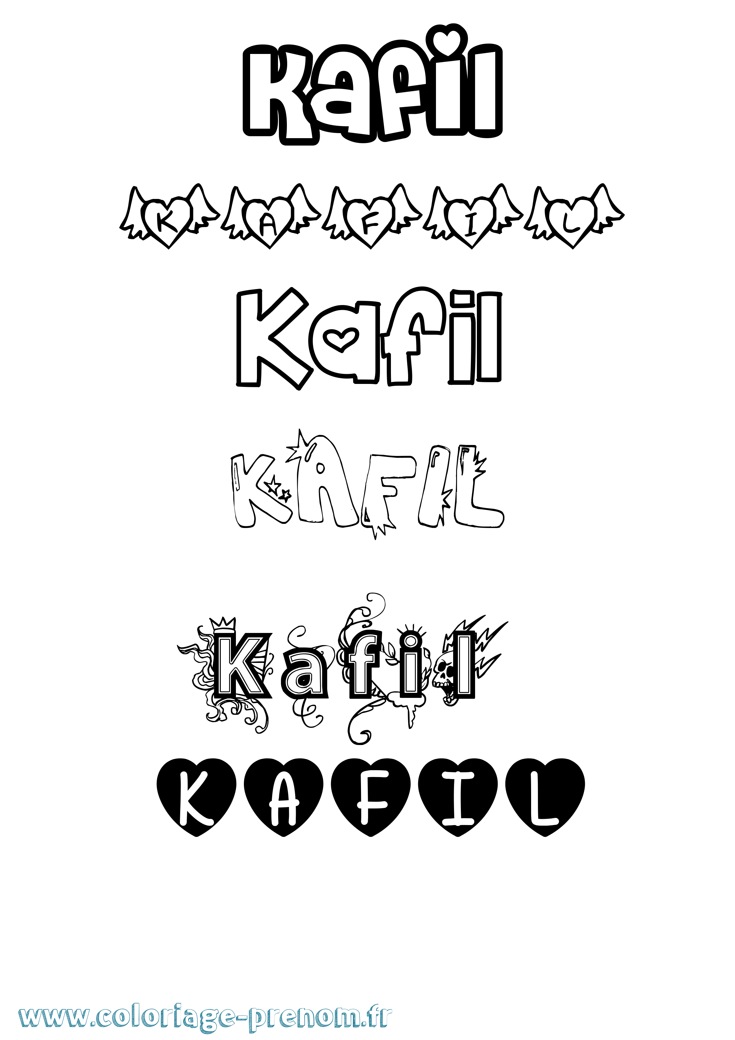 Coloriage Kafil Girly Coloriage prénom Kafil Girly