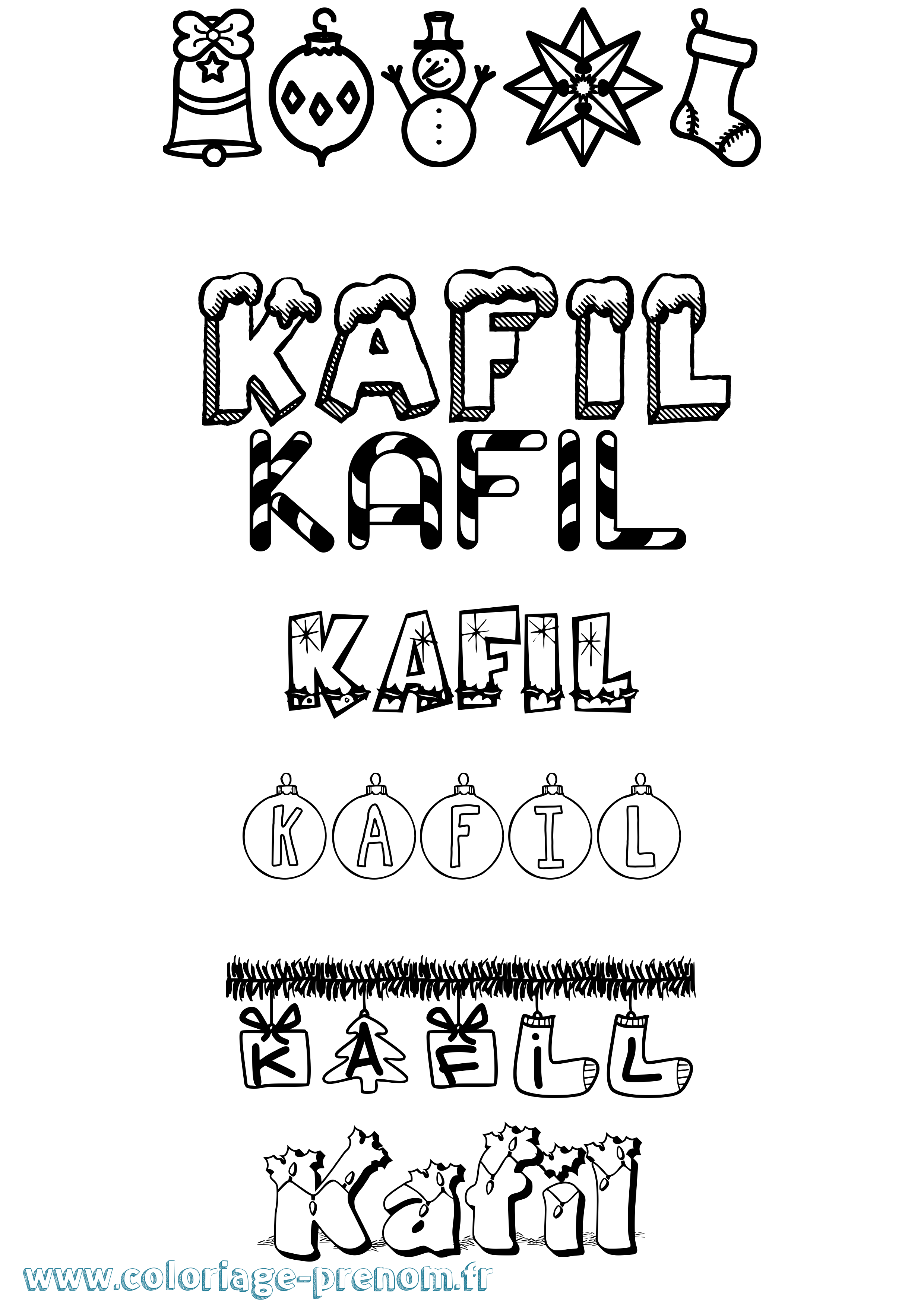 Coloriage Kafil Noël Coloriage prénom Kafil Noël