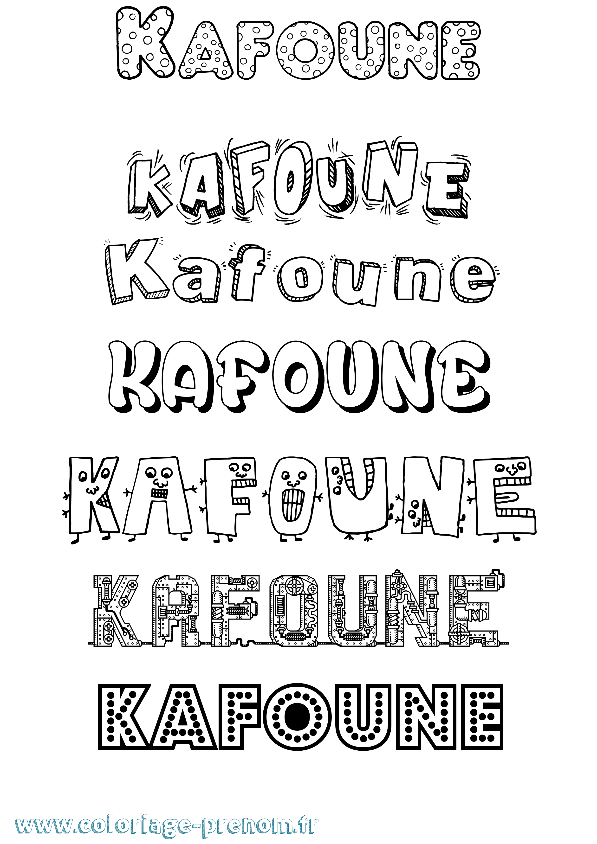 Coloriage Kafoune Fun Coloriage prénom Kafoune Fun