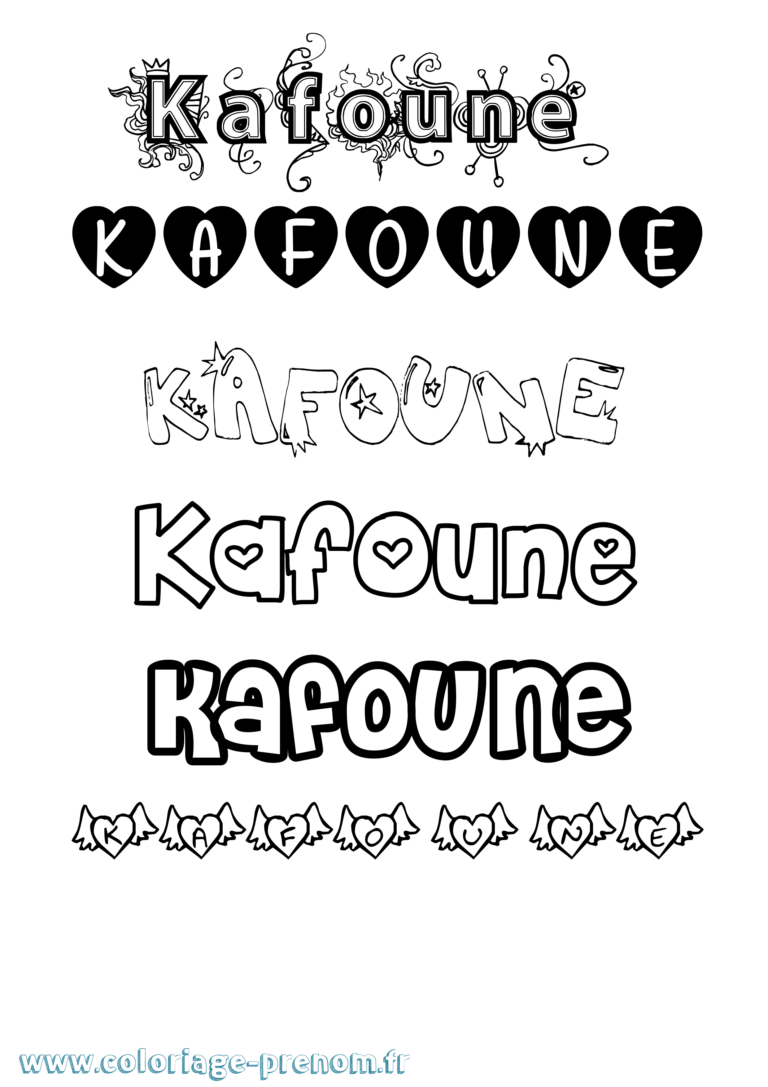 Coloriage Kafoune Girly Coloriage prénom Kafoune Girly