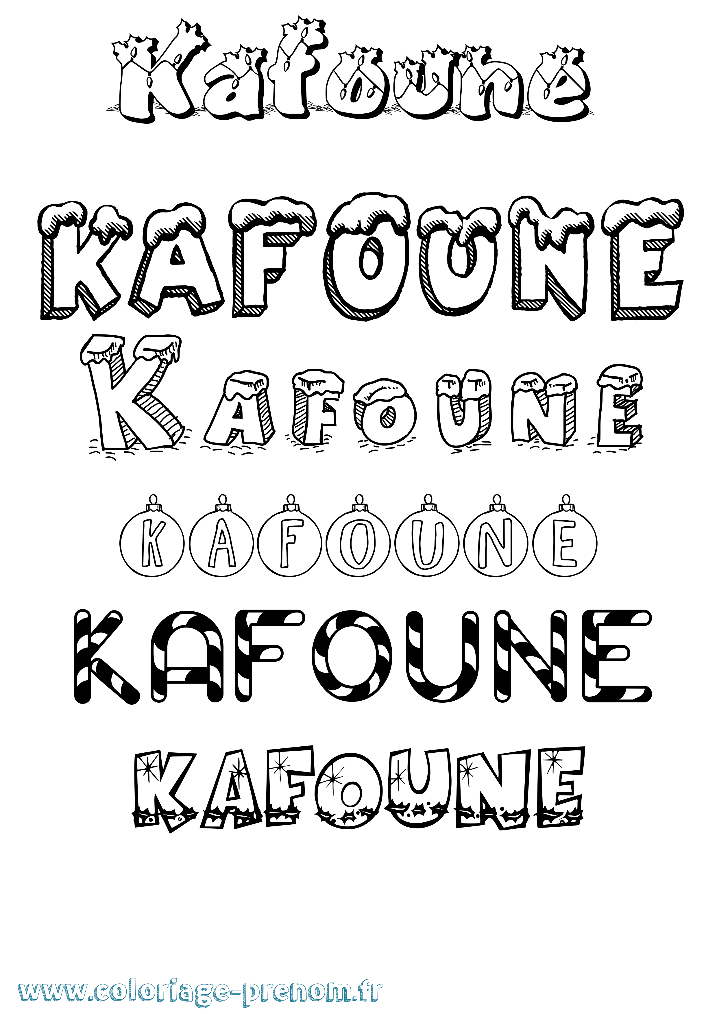 Coloriage Kafoune Noël Coloriage prénom Kafoune Noël