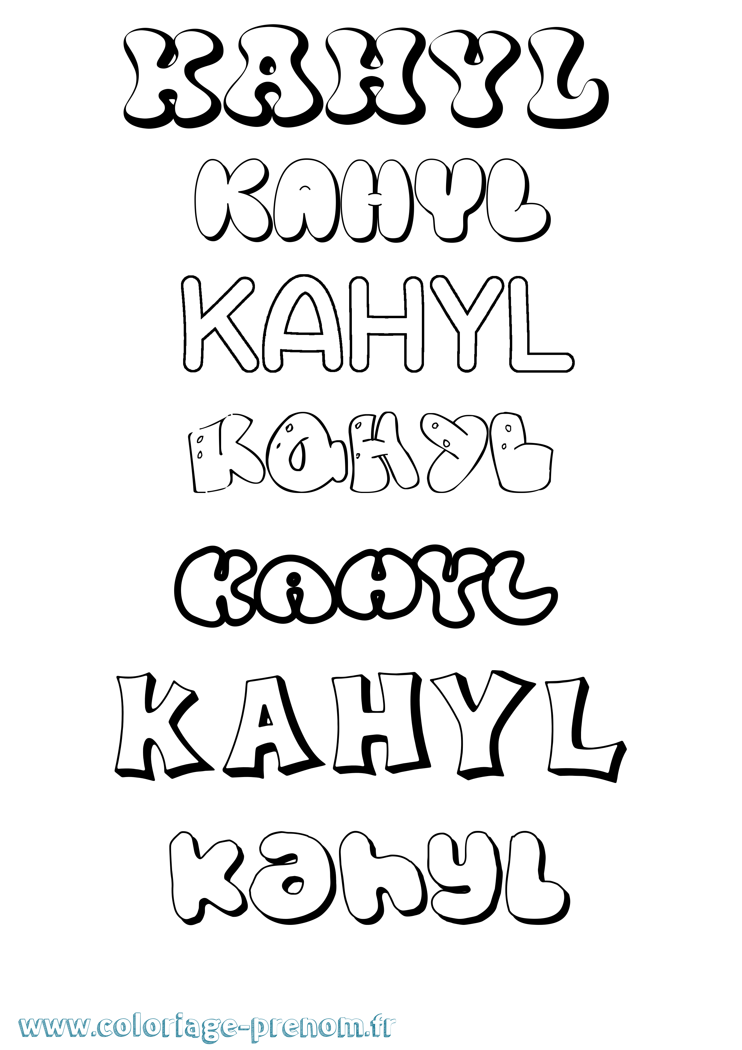 Coloriage Kahyl Bubble Coloriage prénom Kahyl Bubble