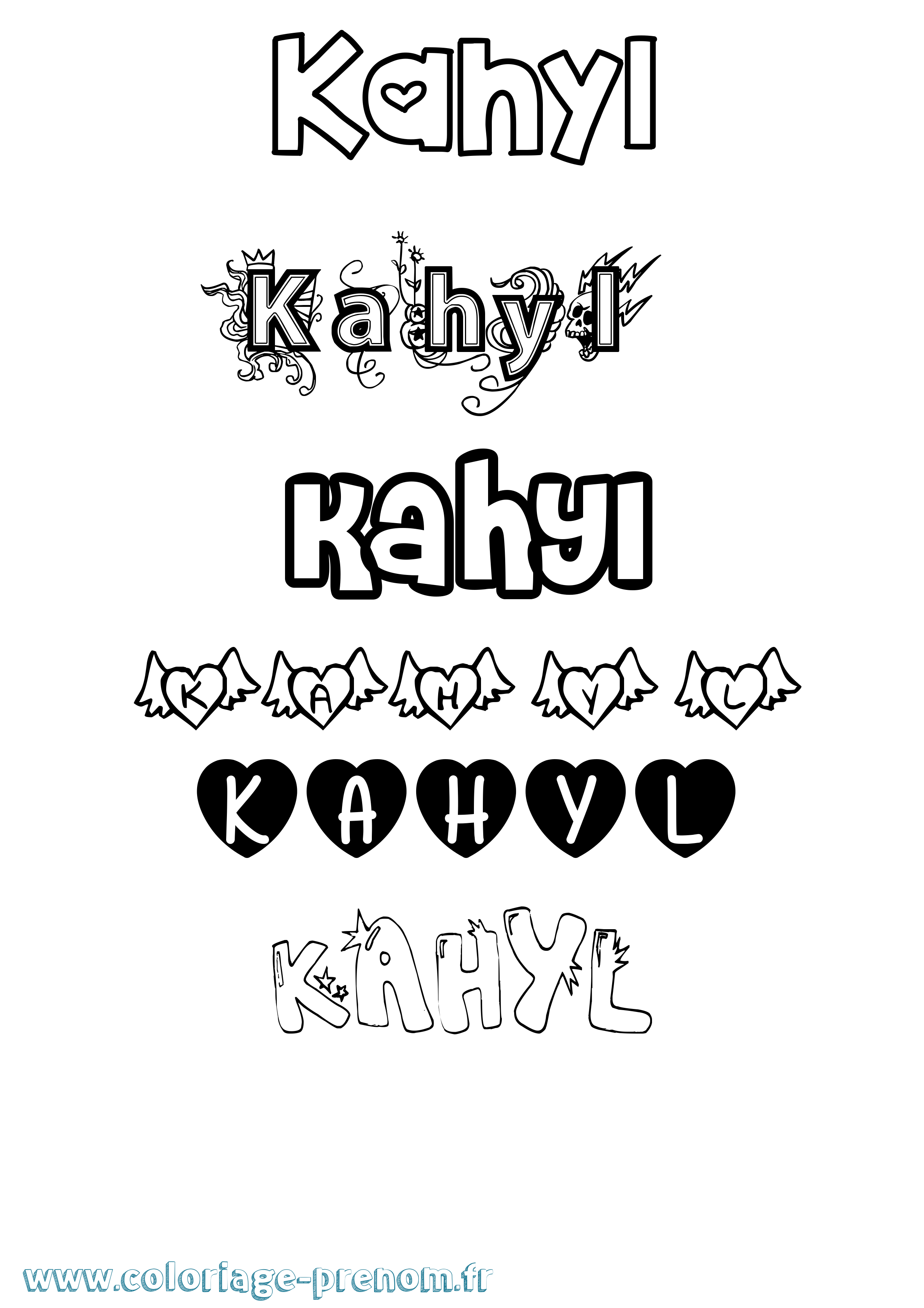 Coloriage Kahyl Girly Coloriage prénom Kahyl Girly