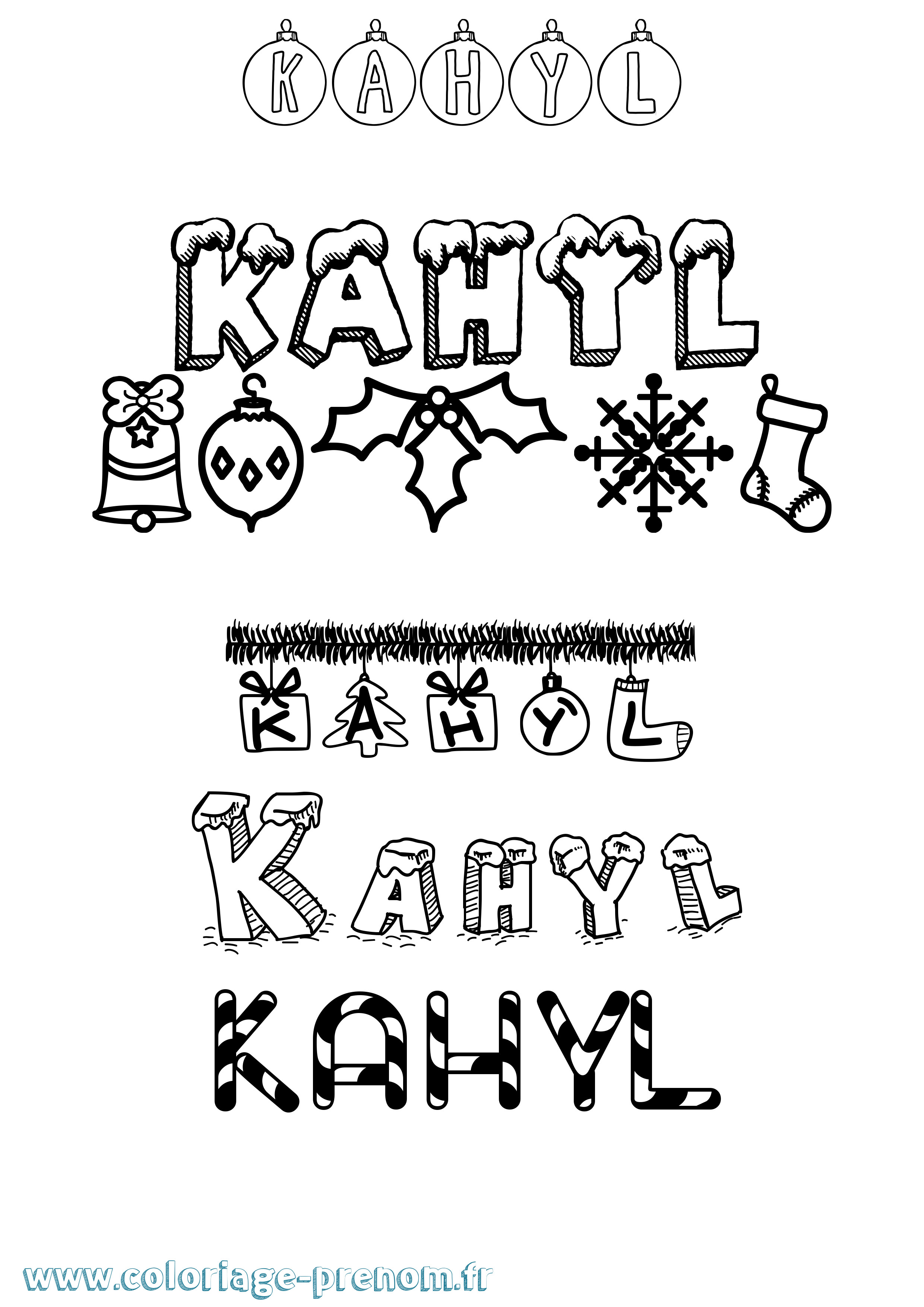 Coloriage Kahyl Noël Coloriage prénom Kahyl Noël