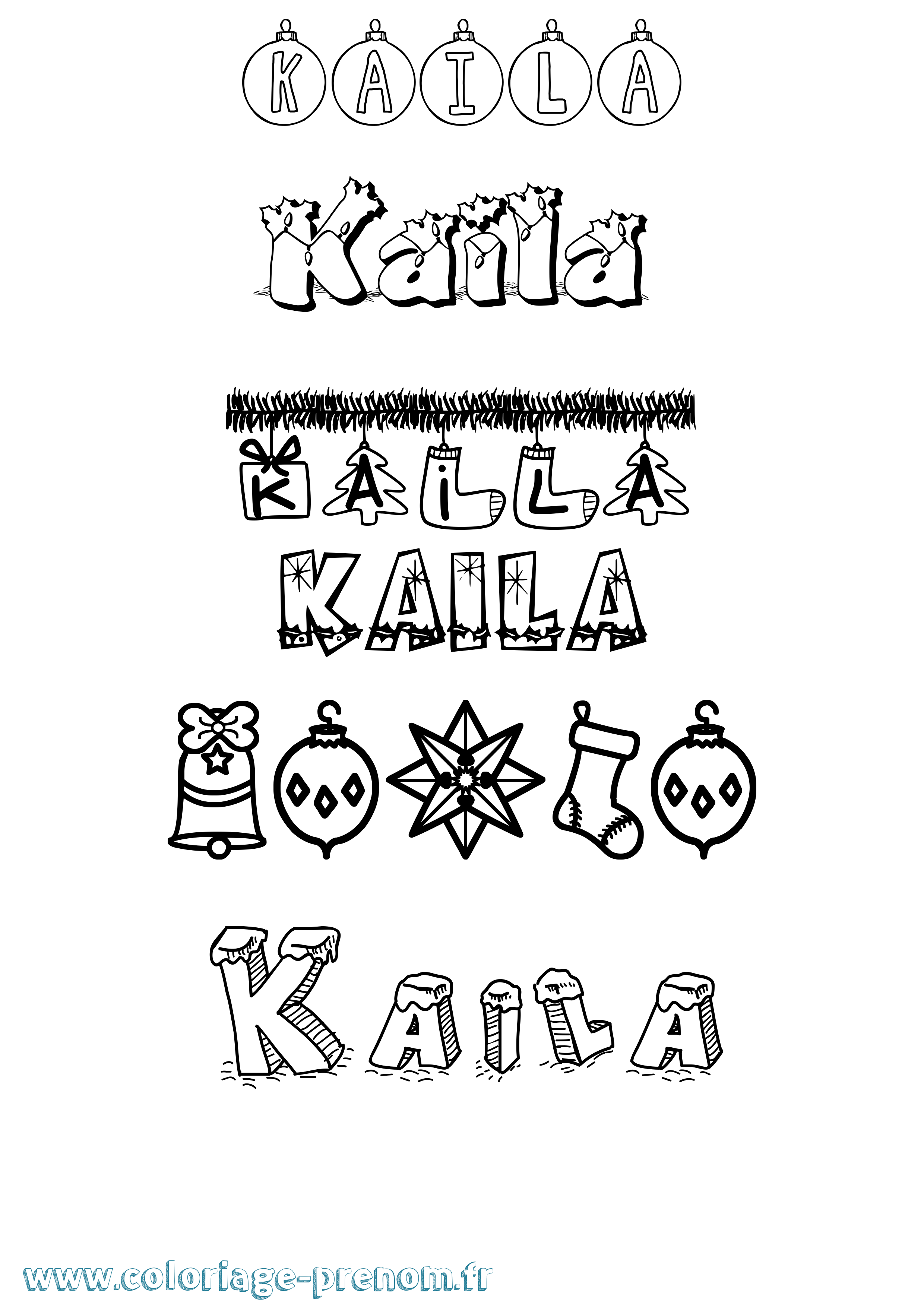 Coloriage Kaila Noël Coloriage prénom Kaila Noël