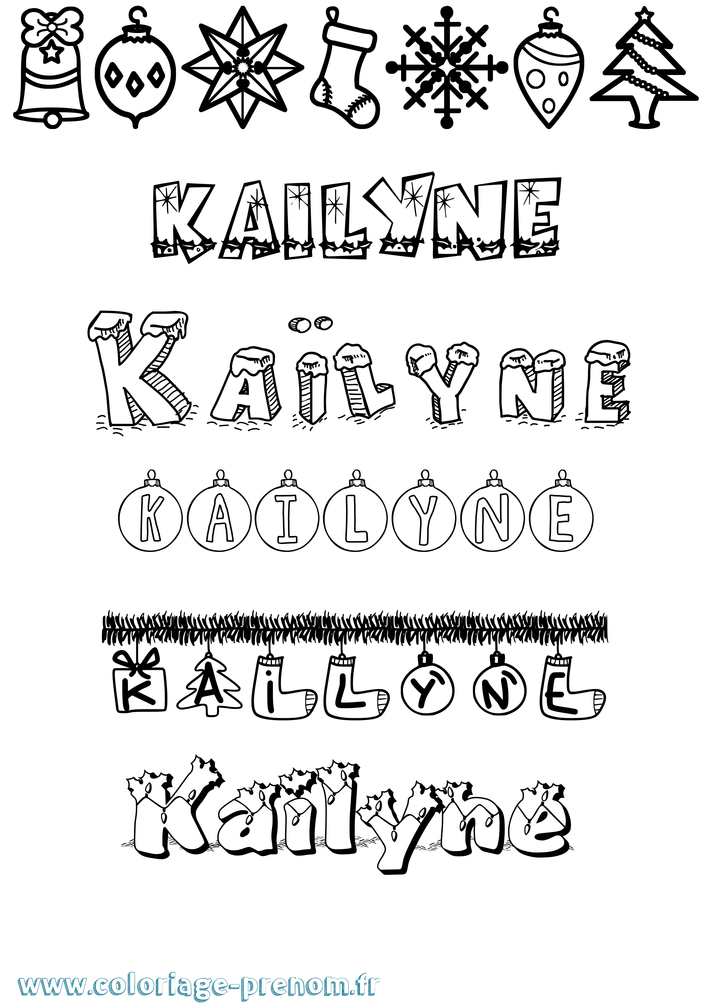 Coloriage Kaïlyne Noël Coloriage prénom Kaïlyne Noël