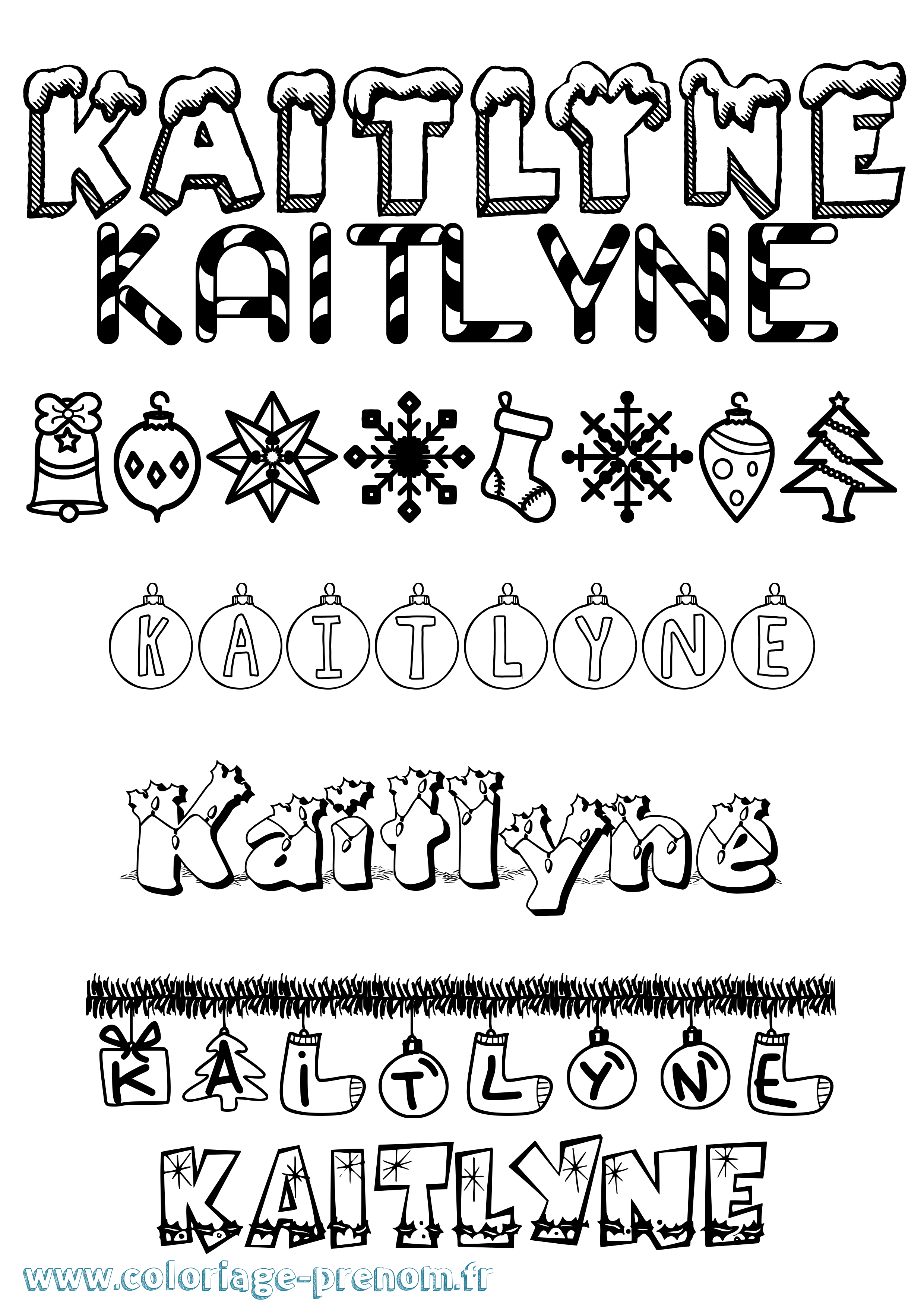 Coloriage Kaitlyne Noël Coloriage prénom Kaitlyne Noël
