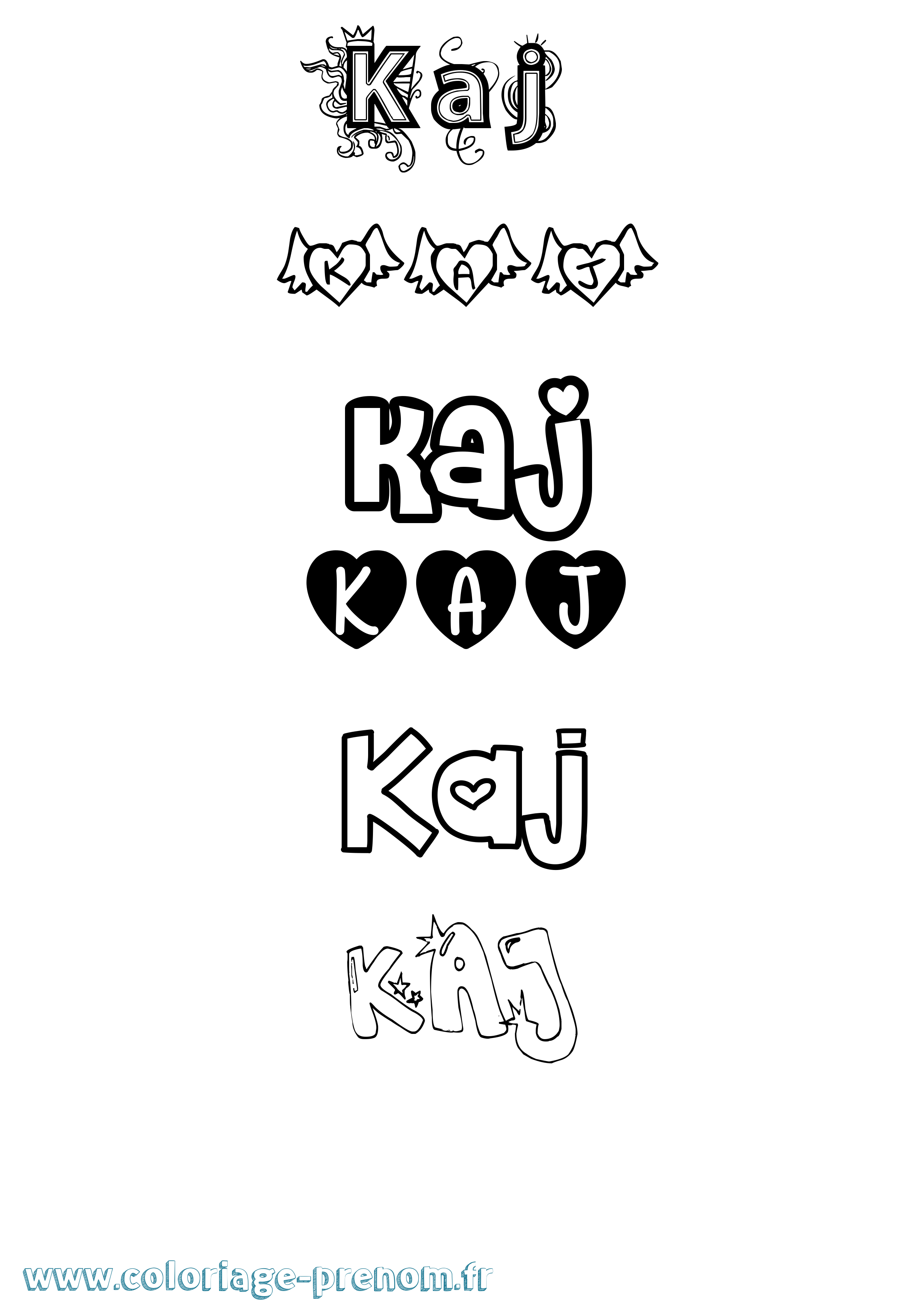 Coloriage Kaj Girly Coloriage prénom Kaj Girly