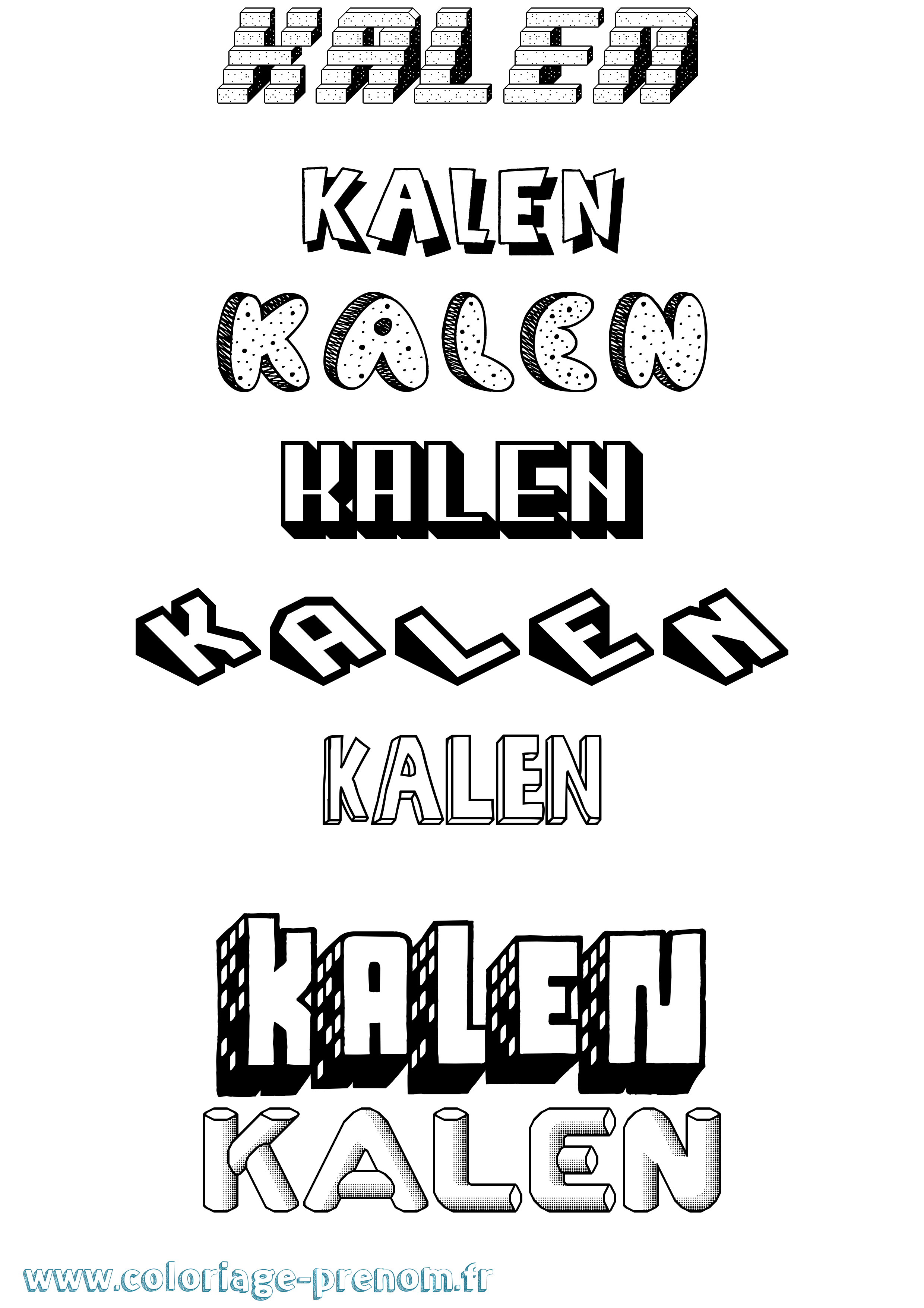 Coloriage Kalen Effet 3D Coloriage prénom Kalen Effet 3D
