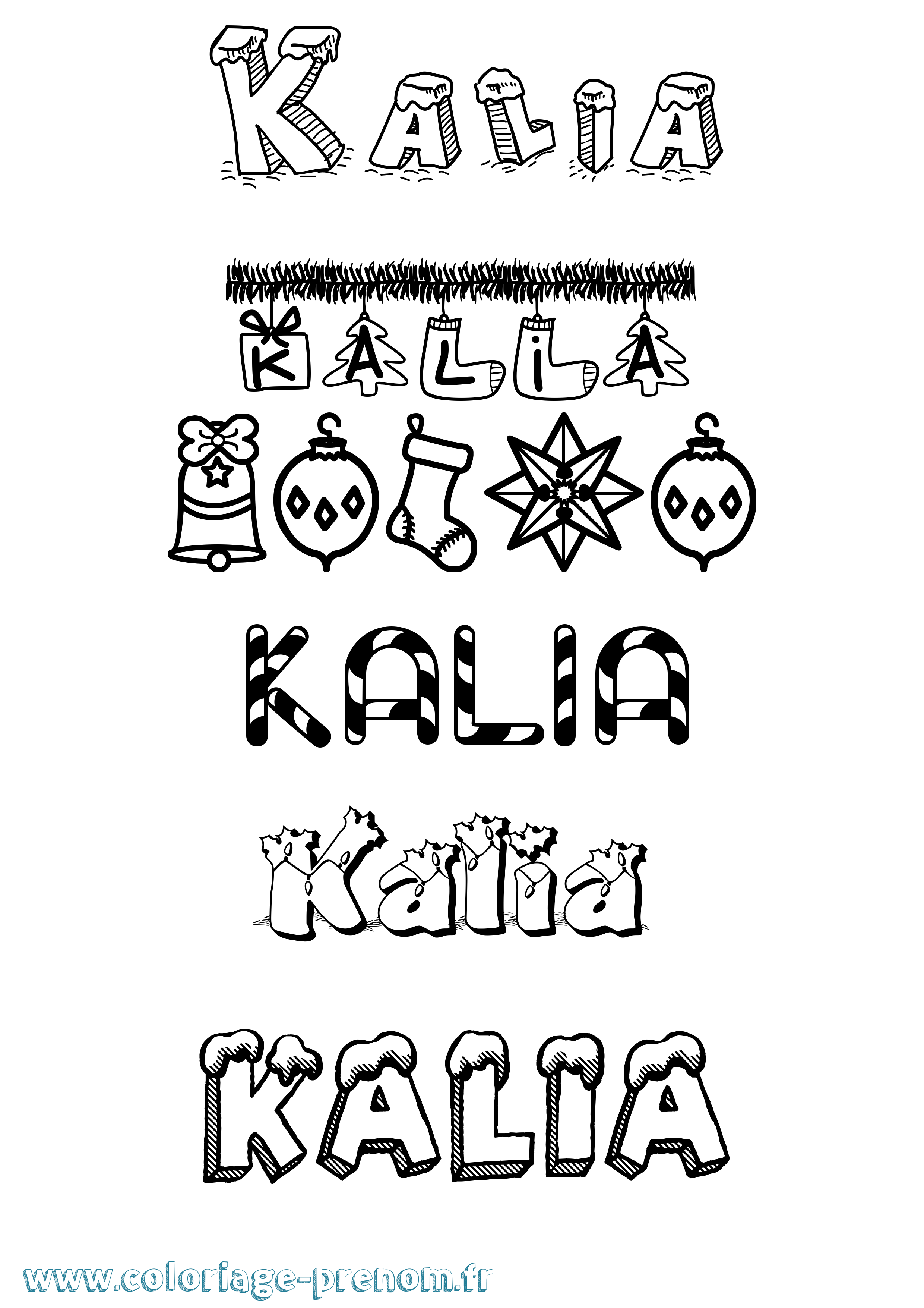 Coloriage Kalia Noël Coloriage prénom Kalia Noël