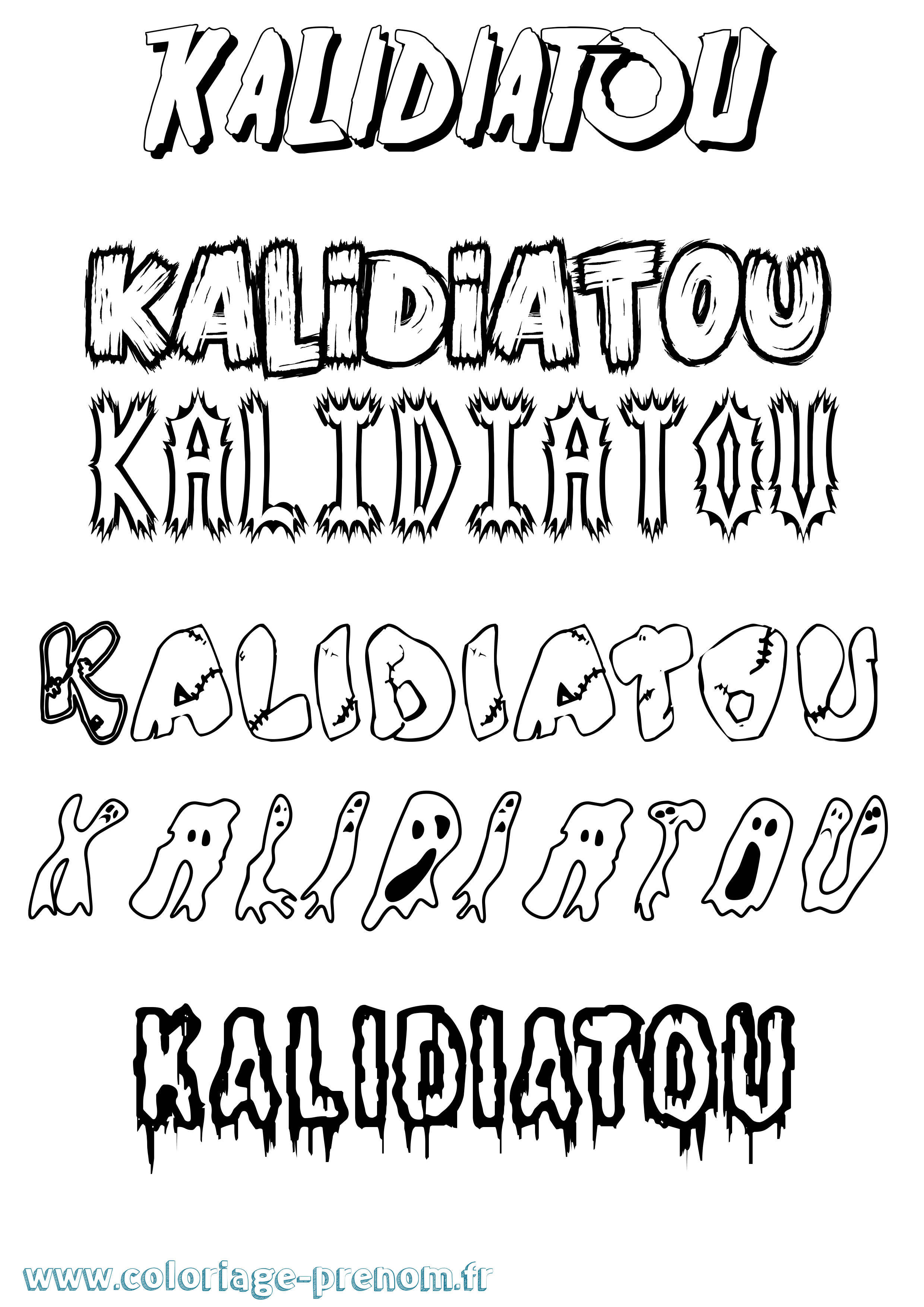 Coloriage Kalidiatou Frisson Coloriage prénom Kalidiatou Frisson