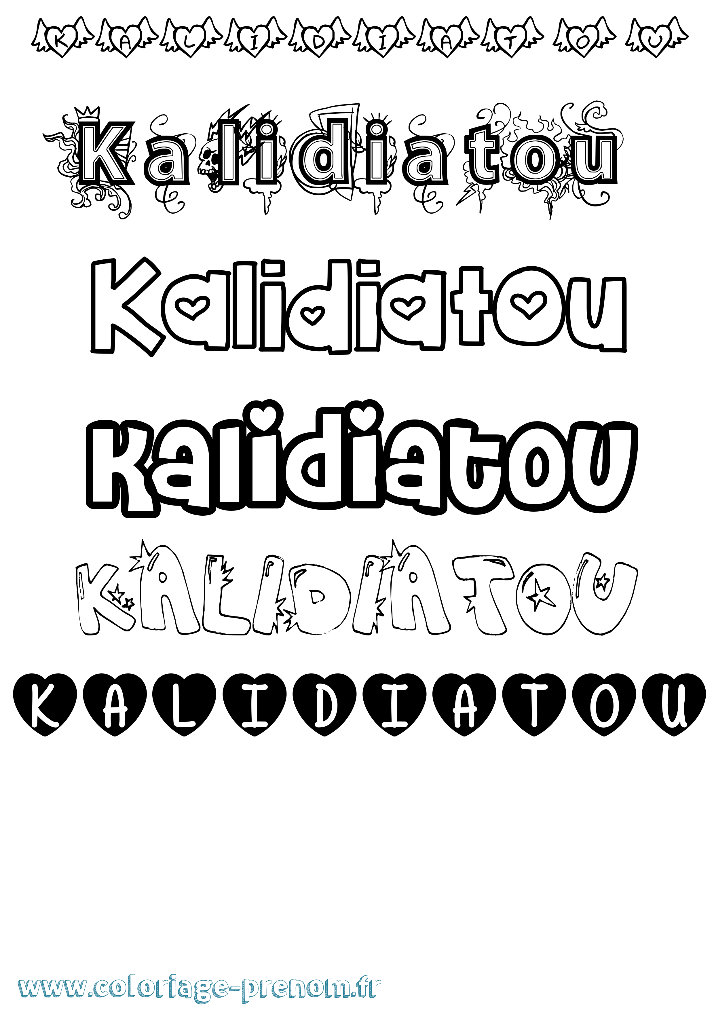 Coloriage Kalidiatou Girly Coloriage prénom Kalidiatou Girly
