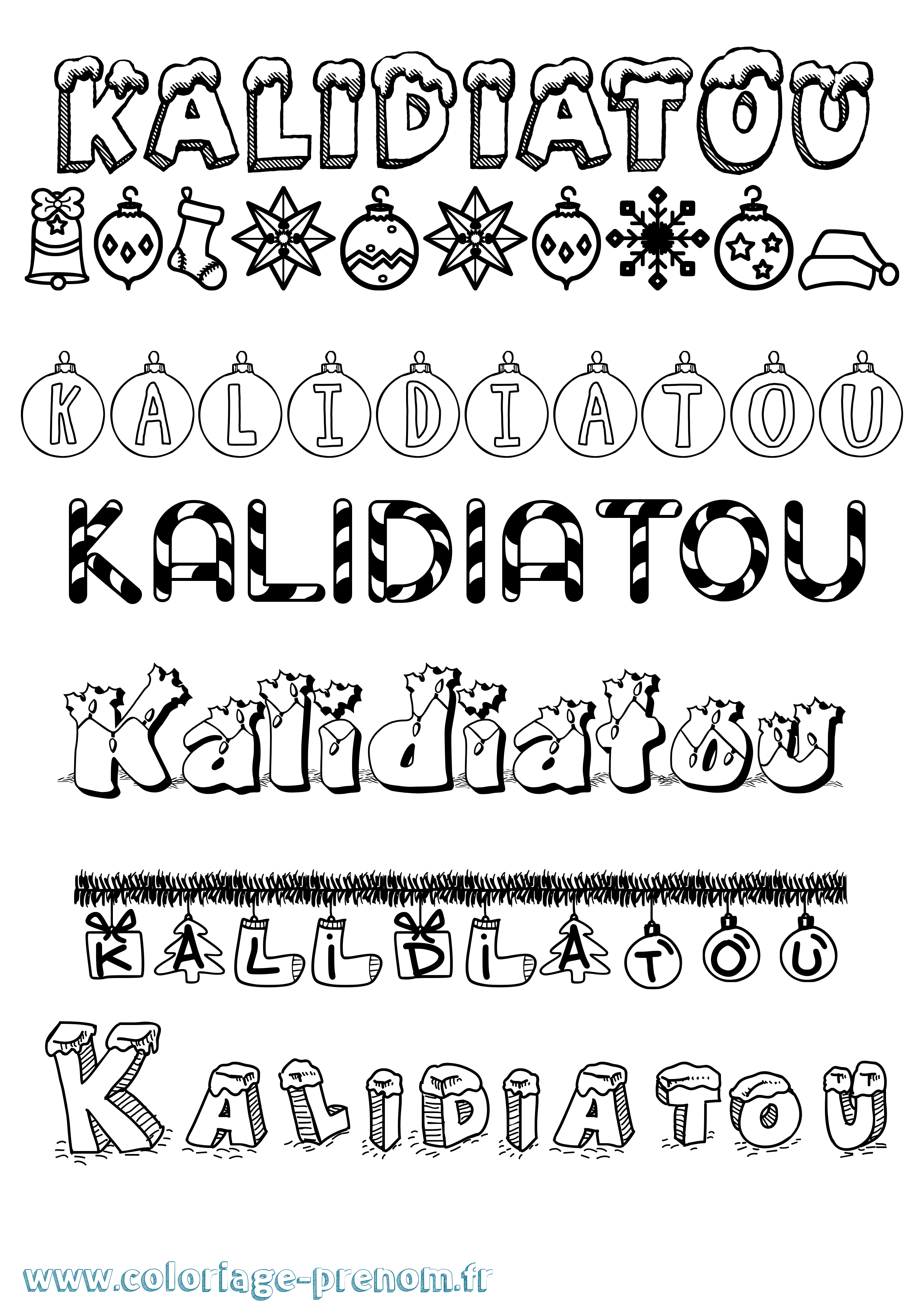 Coloriage Kalidiatou Noël Coloriage prénom Kalidiatou Noël