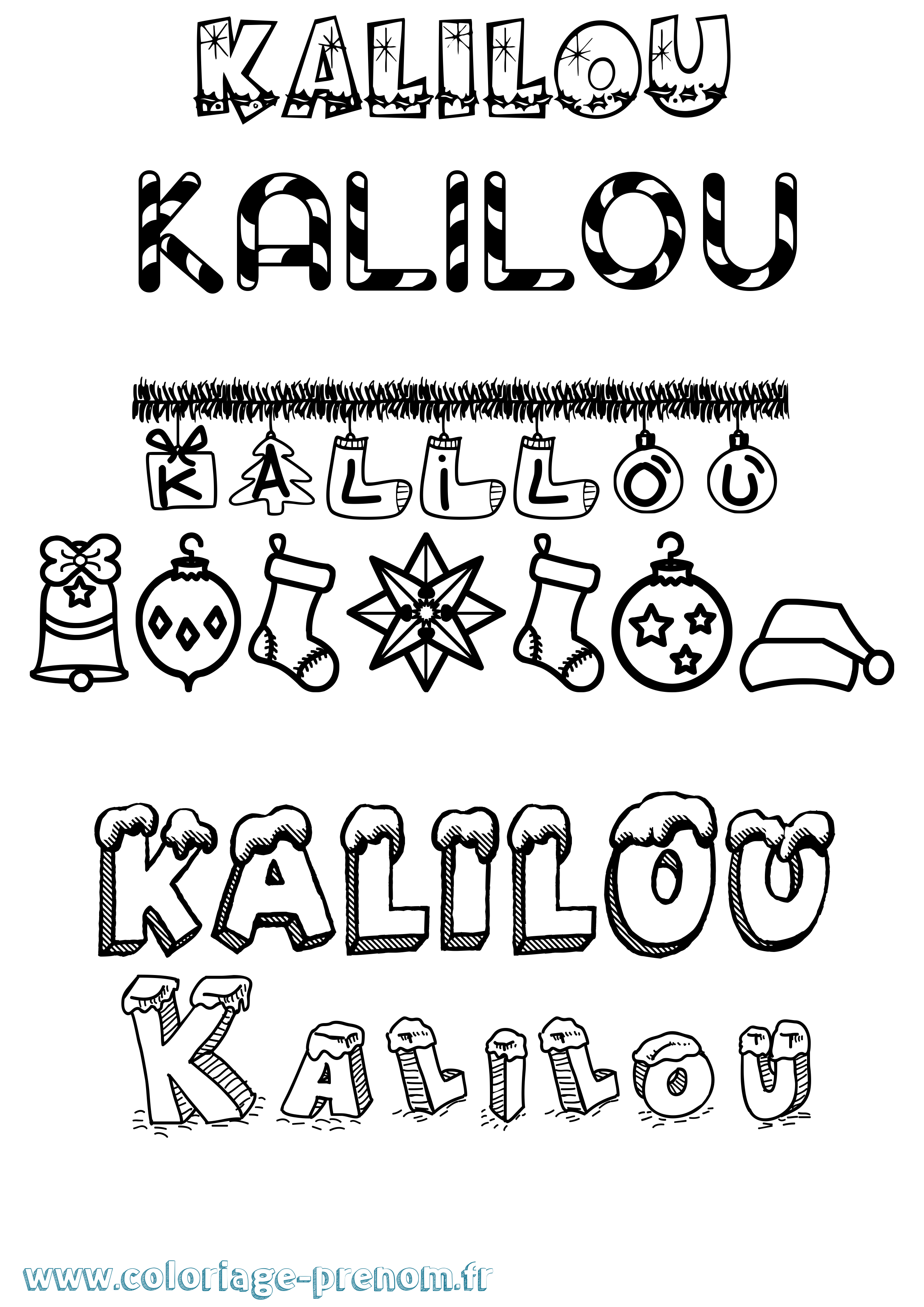 Coloriage Kalilou Noël Coloriage prénom Kalilou Noël