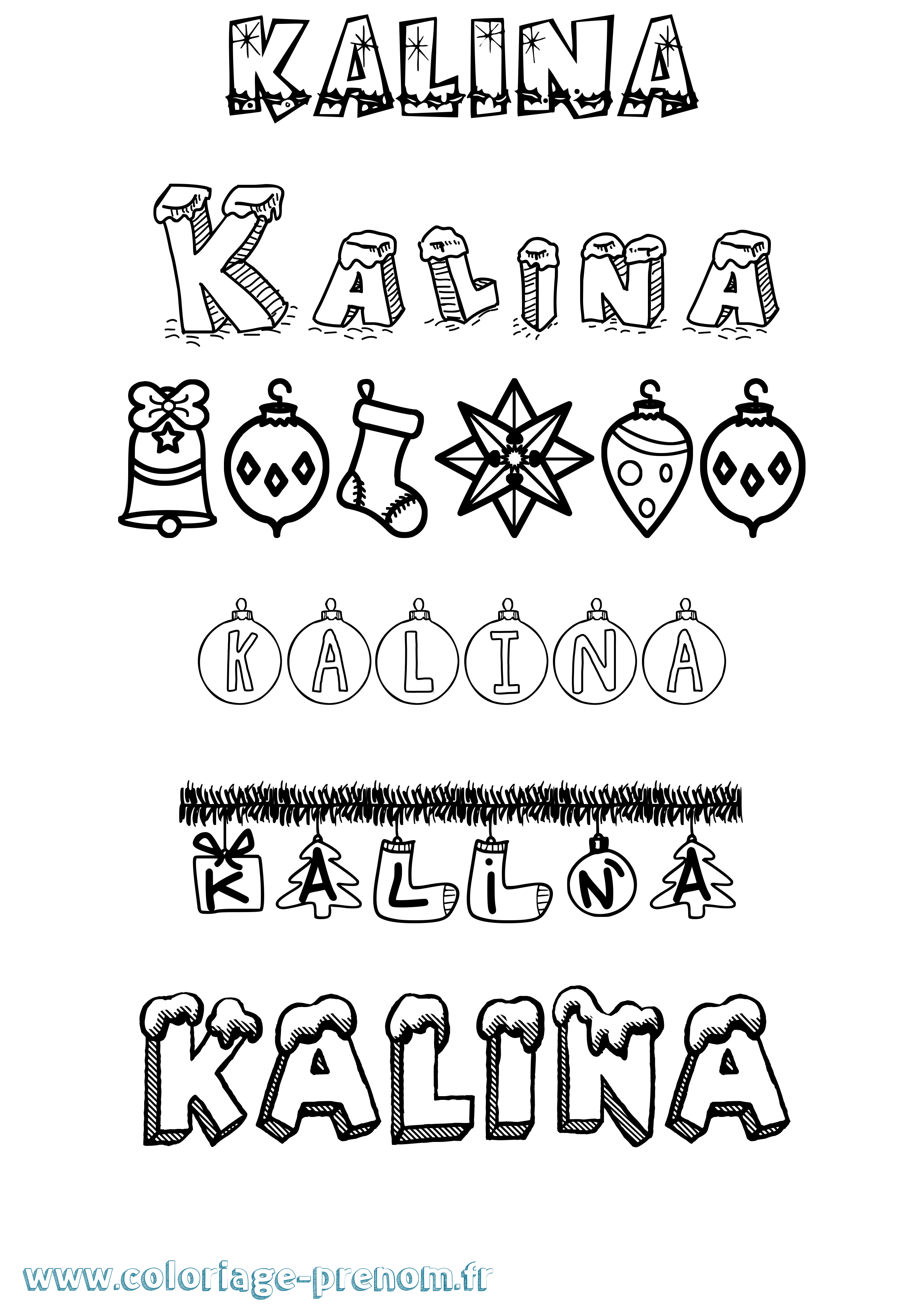 Coloriage Kalina Noël Coloriage prénom Kalina Noël