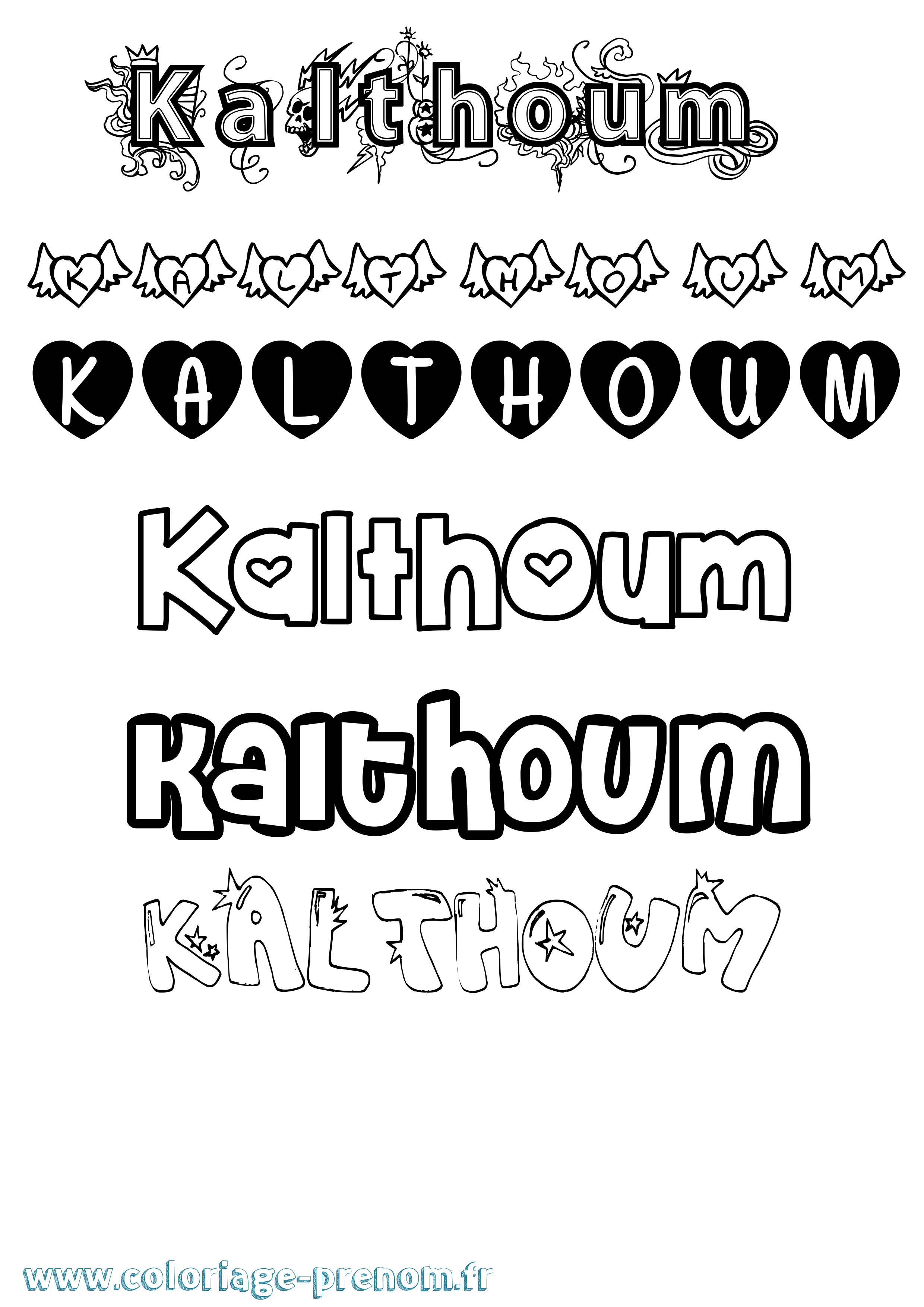 Coloriage Kalthoum Girly Coloriage prénom Kalthoum Girly
