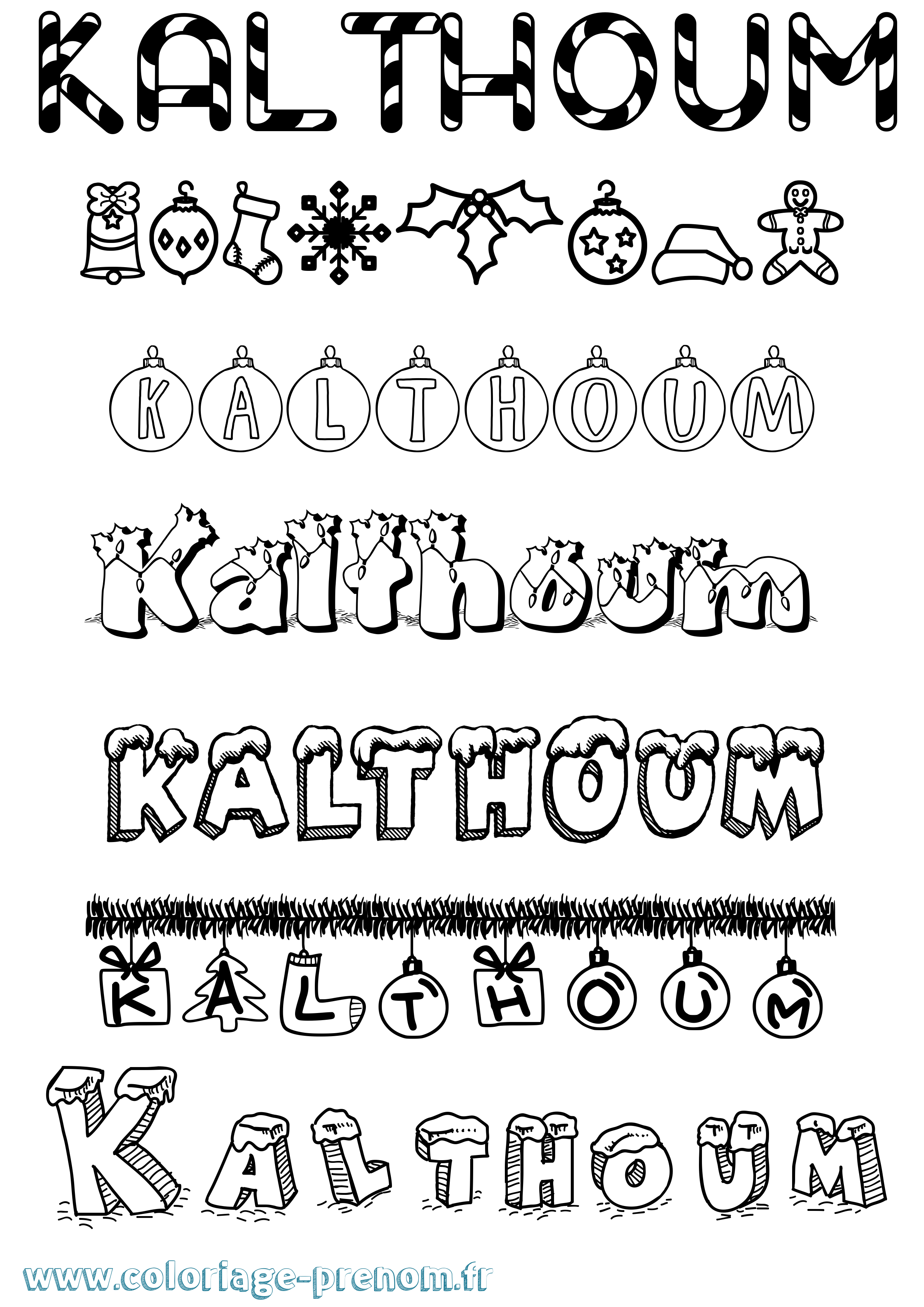 Coloriage Kalthoum Noël Coloriage prénom Kalthoum Noël