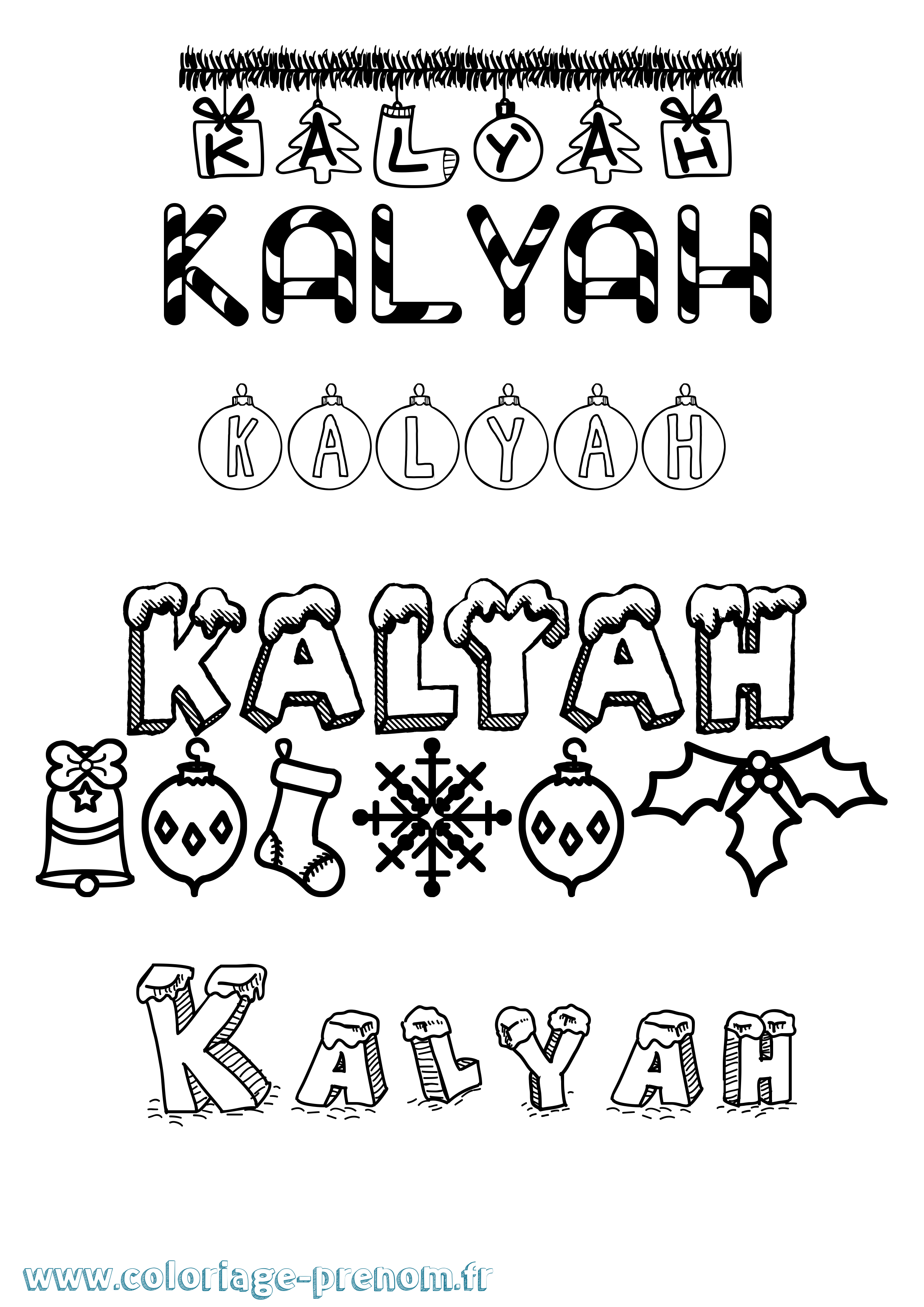 Coloriage Kalyah Noël Coloriage prénom Kalyah Noël
