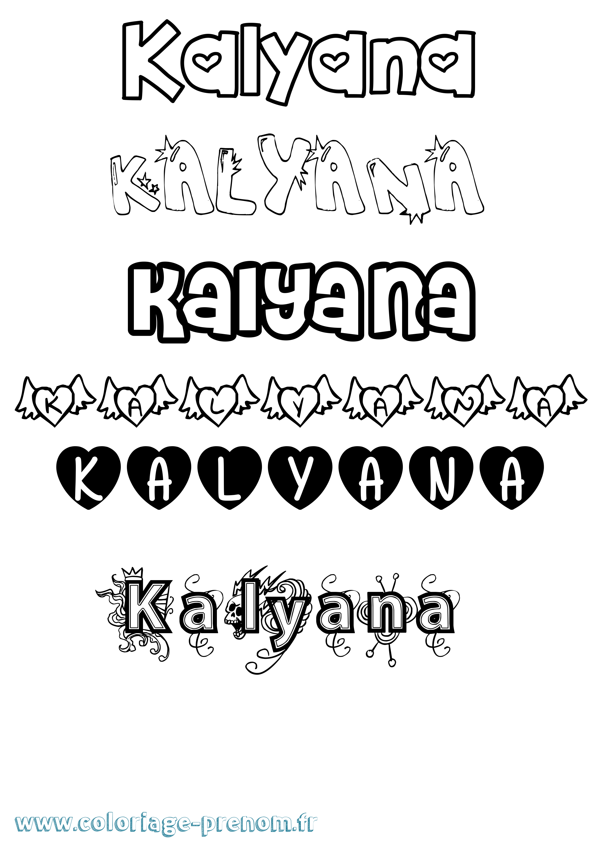 Coloriage Kalyana Girly Coloriage prénom Kalyana Girly