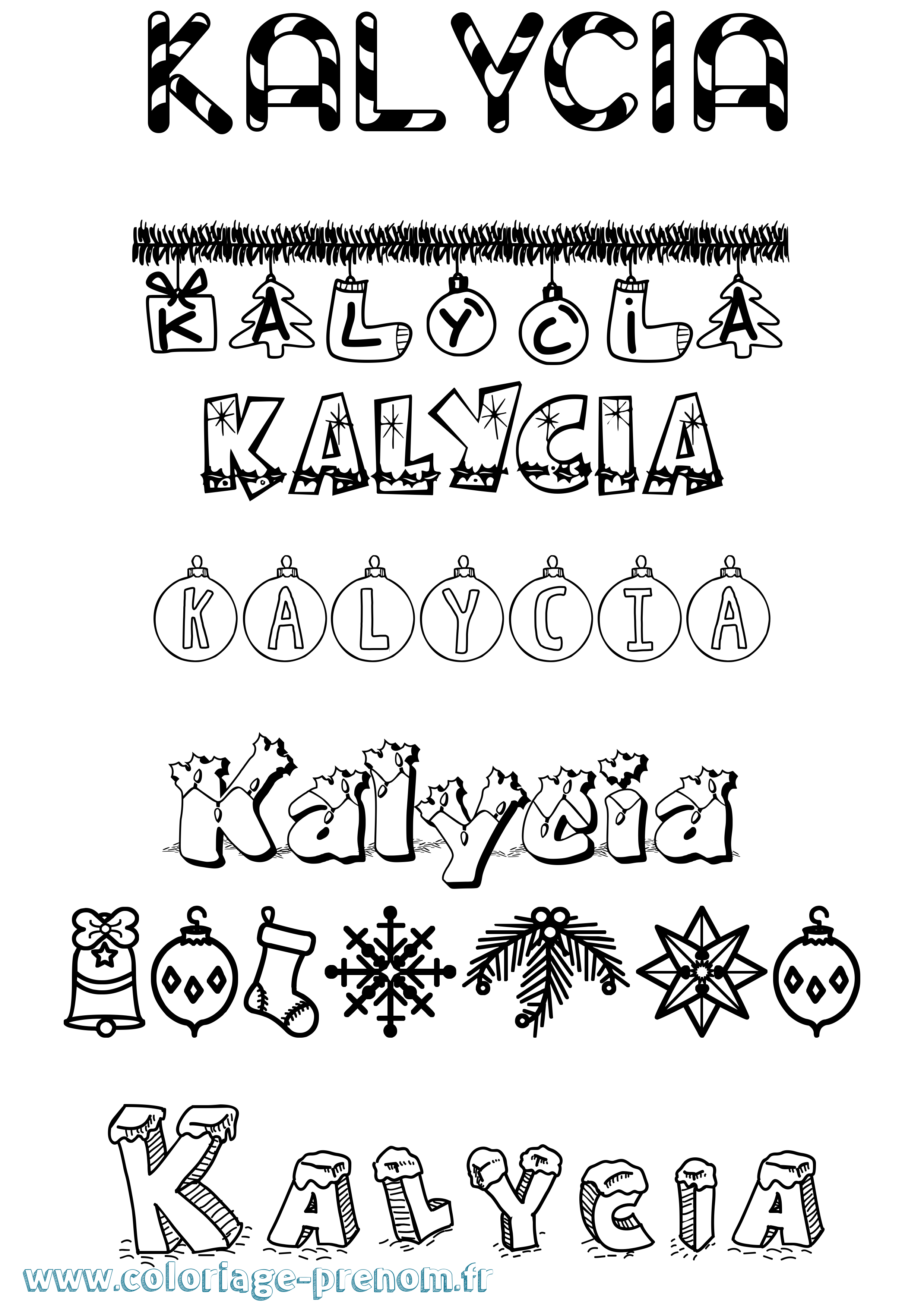 Coloriage Kalycia Noël Coloriage prénom Kalycia Noël