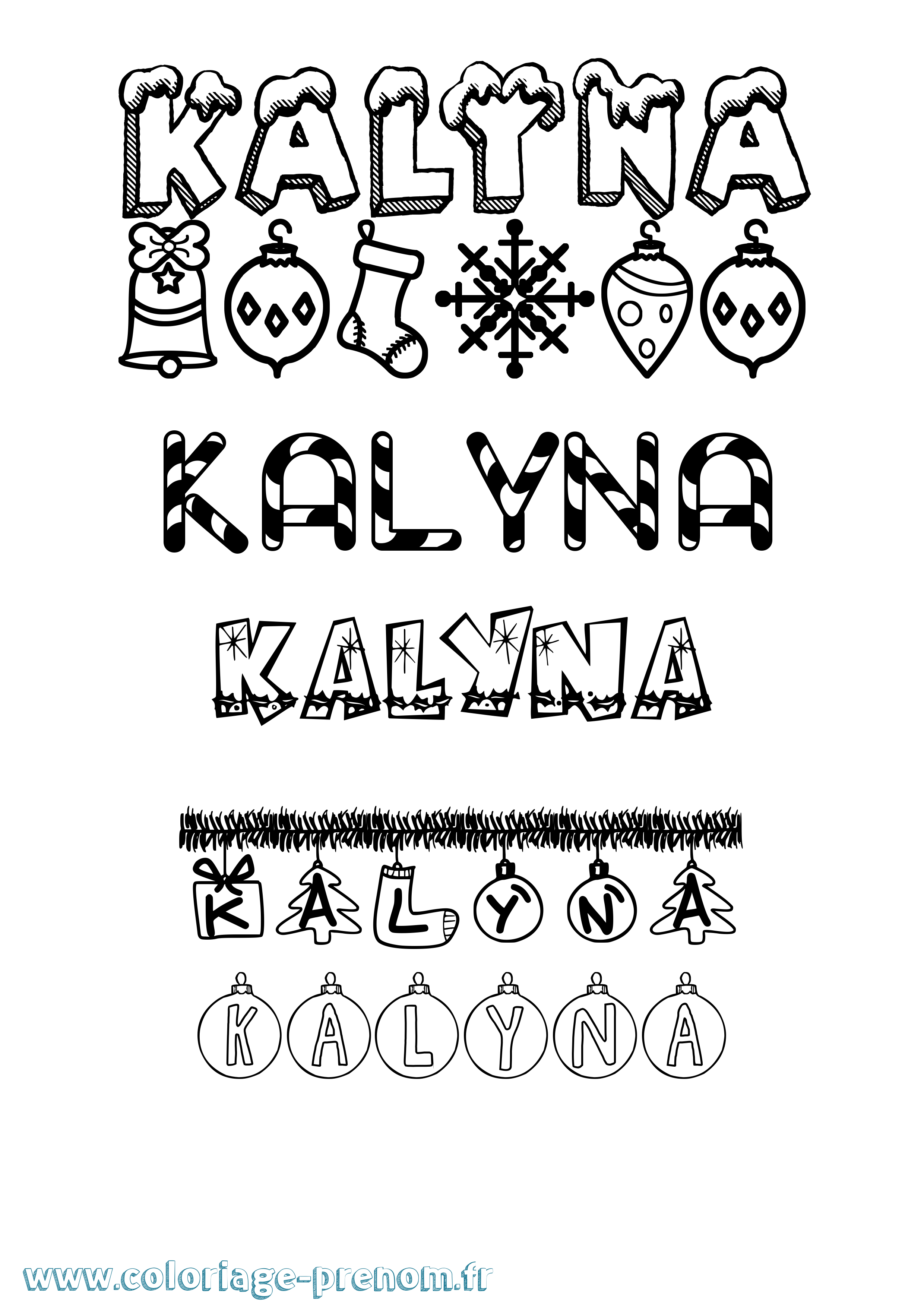 Coloriage Kalyna Noël Coloriage prénom Kalyna Noël