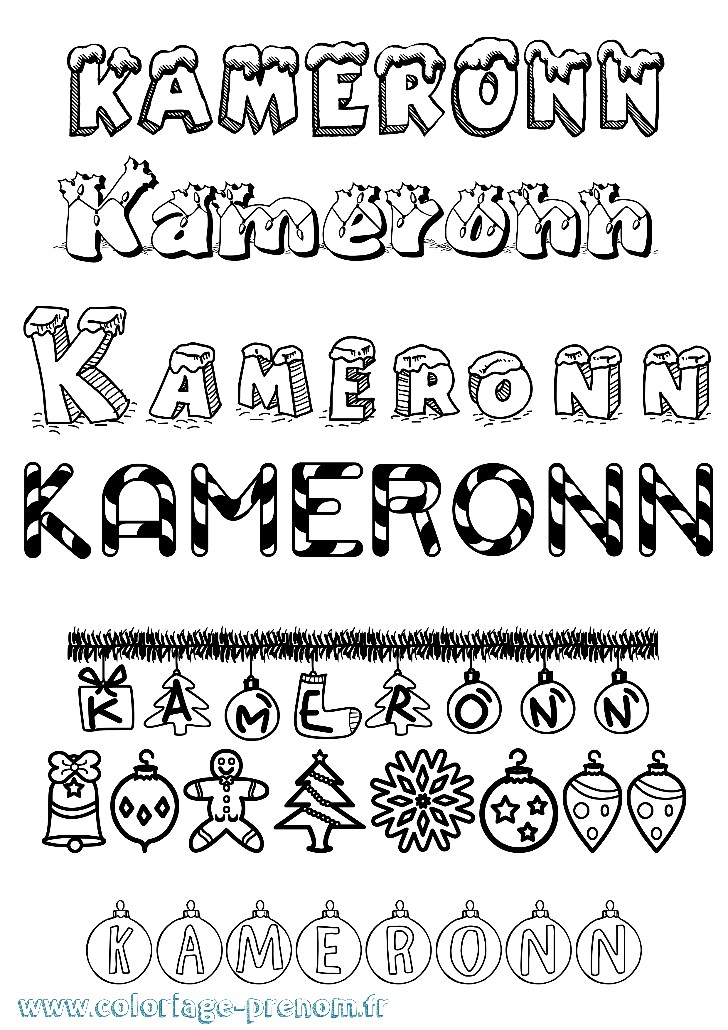 Coloriage Kameronn Noël Coloriage prénom Kameronn Noël