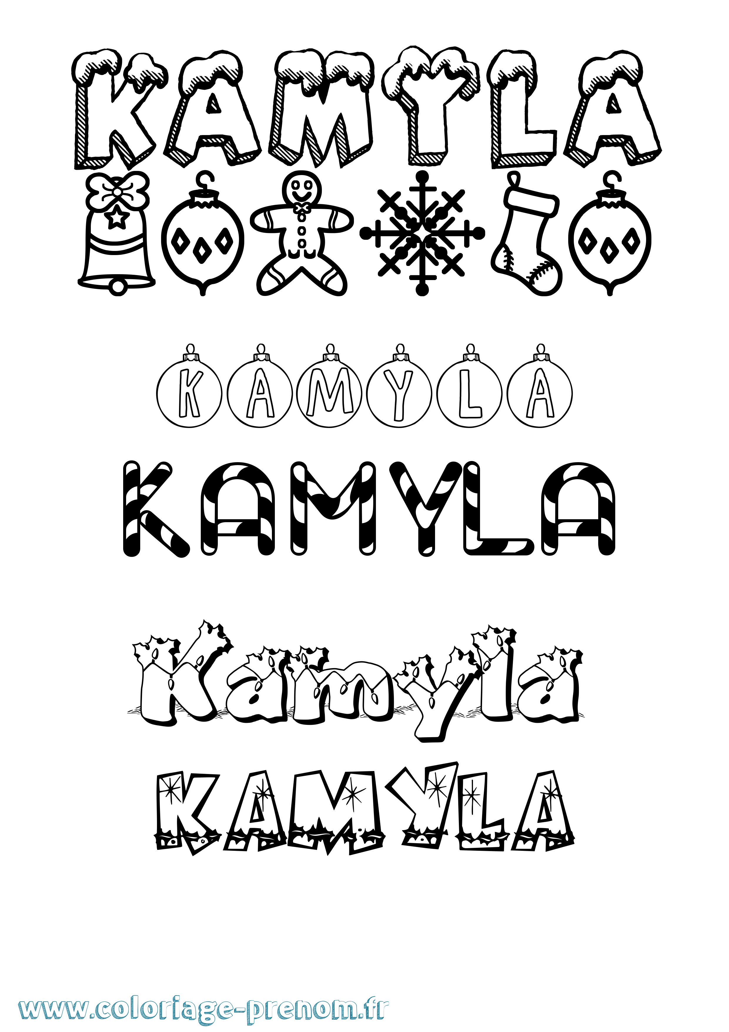 Coloriage Kamyla Noël Coloriage prénom Kamyla Noël