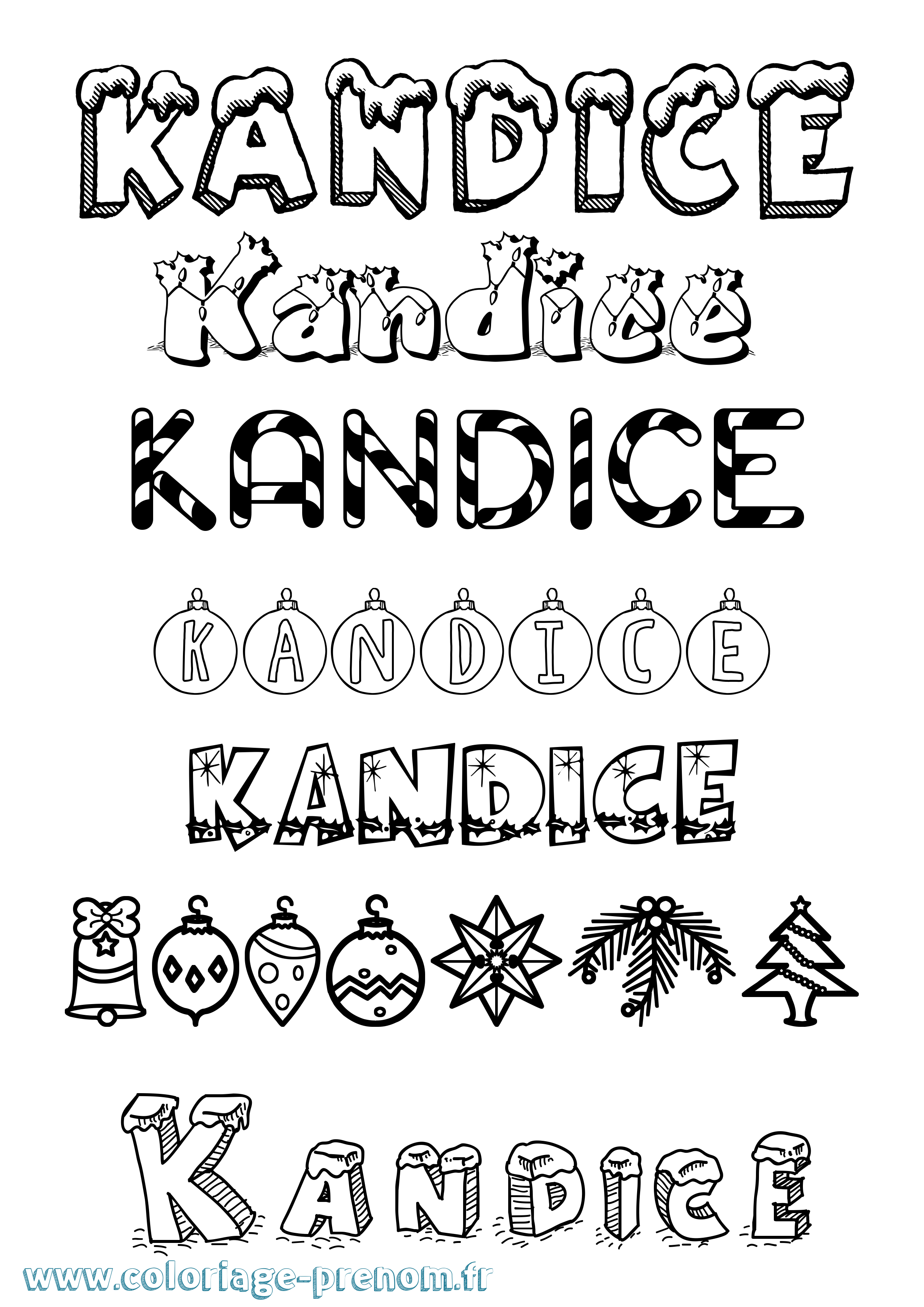 Coloriage Kandice Noël Coloriage prénom Kandice Noël