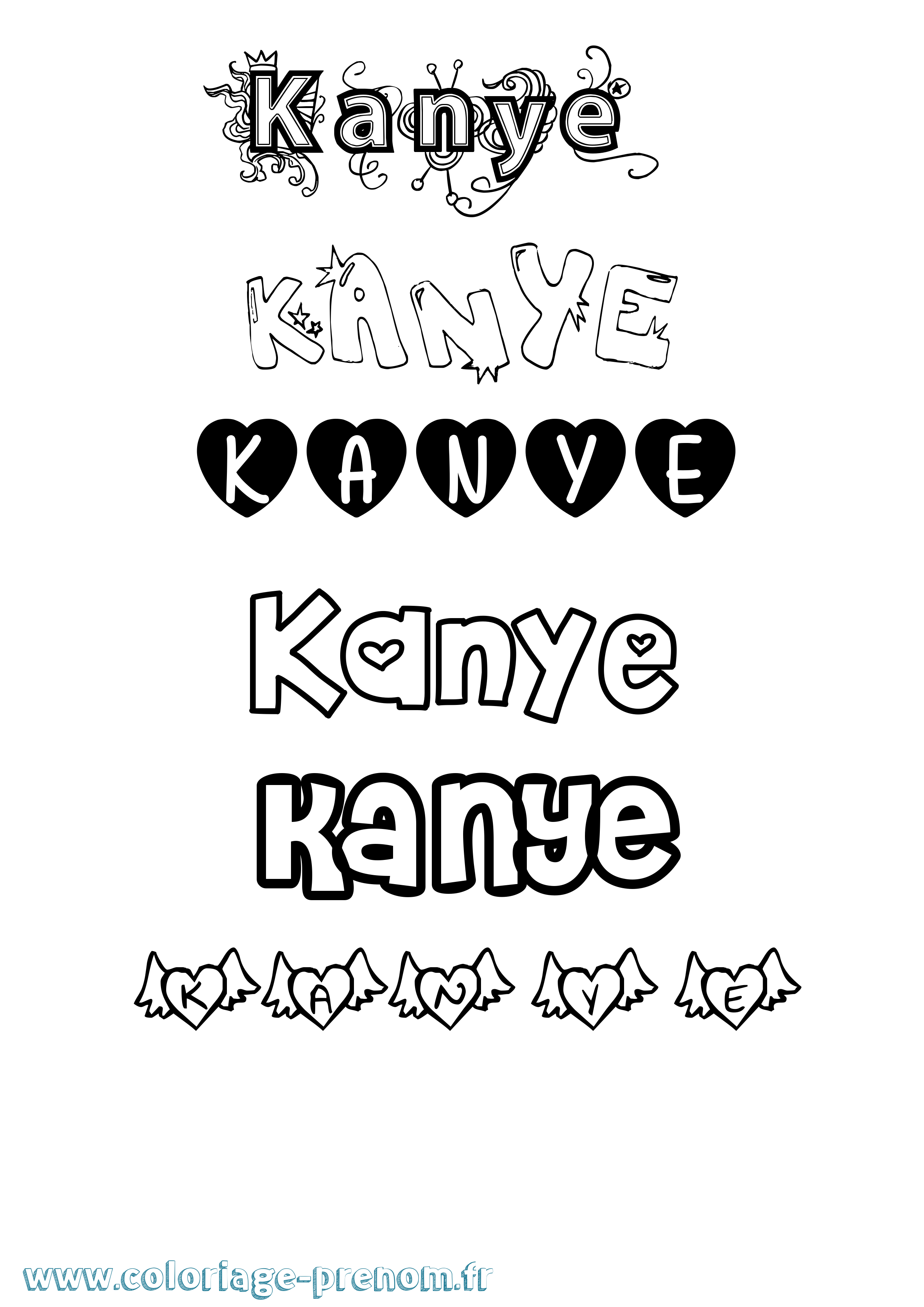 Coloriage Kanye Girly Coloriage prénom Kanye Girly