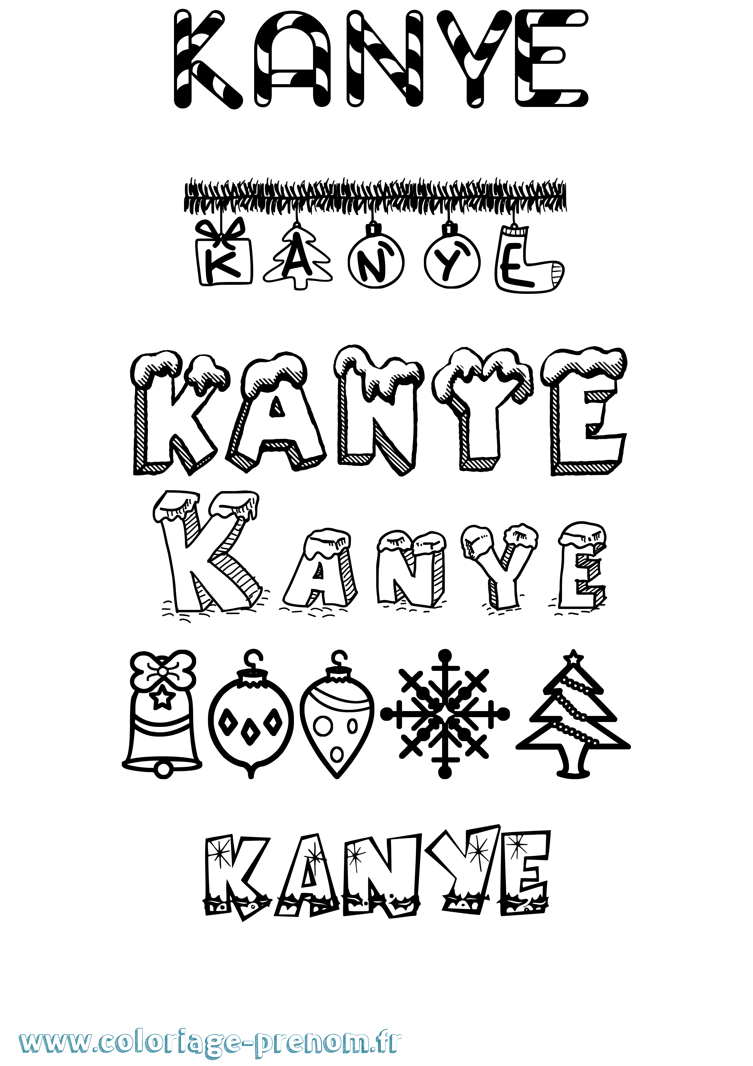 Coloriage Kanye Noël Coloriage prénom Kanye Noël