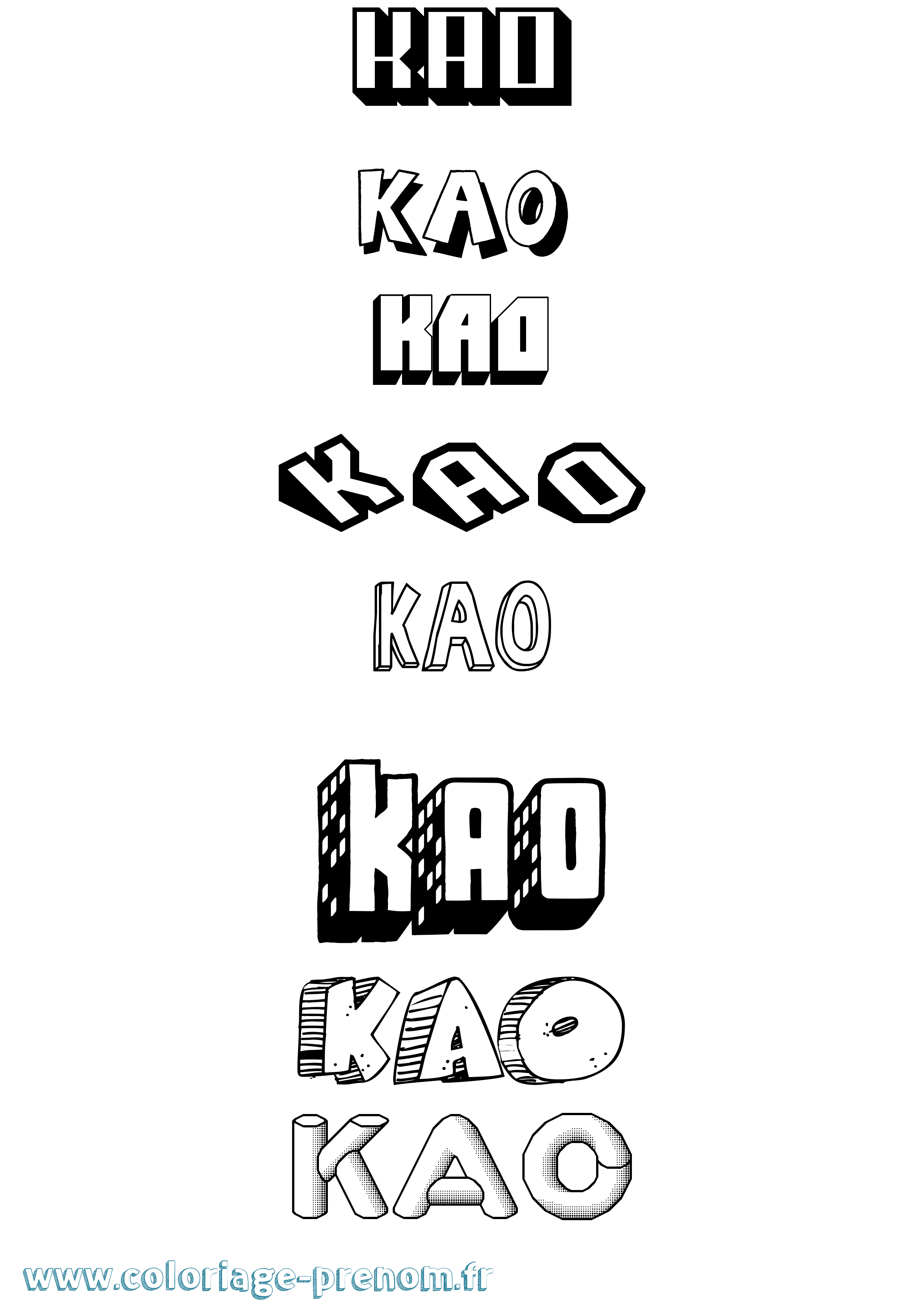 Coloriage Kao Effet 3D Coloriage prénom Kao Effet 3D
