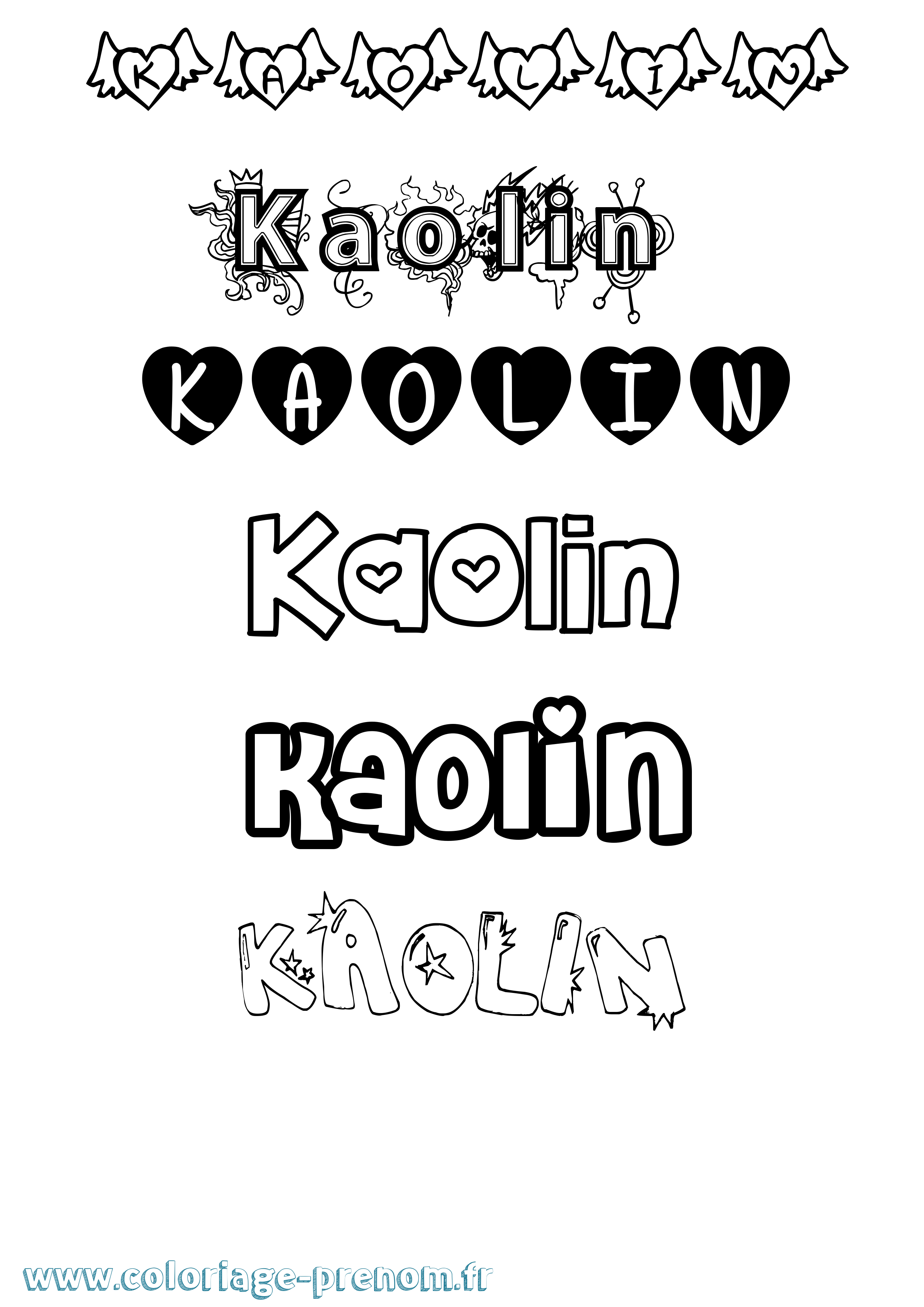 Coloriage Kaolin Girly Coloriage prénom Kaolin Girly