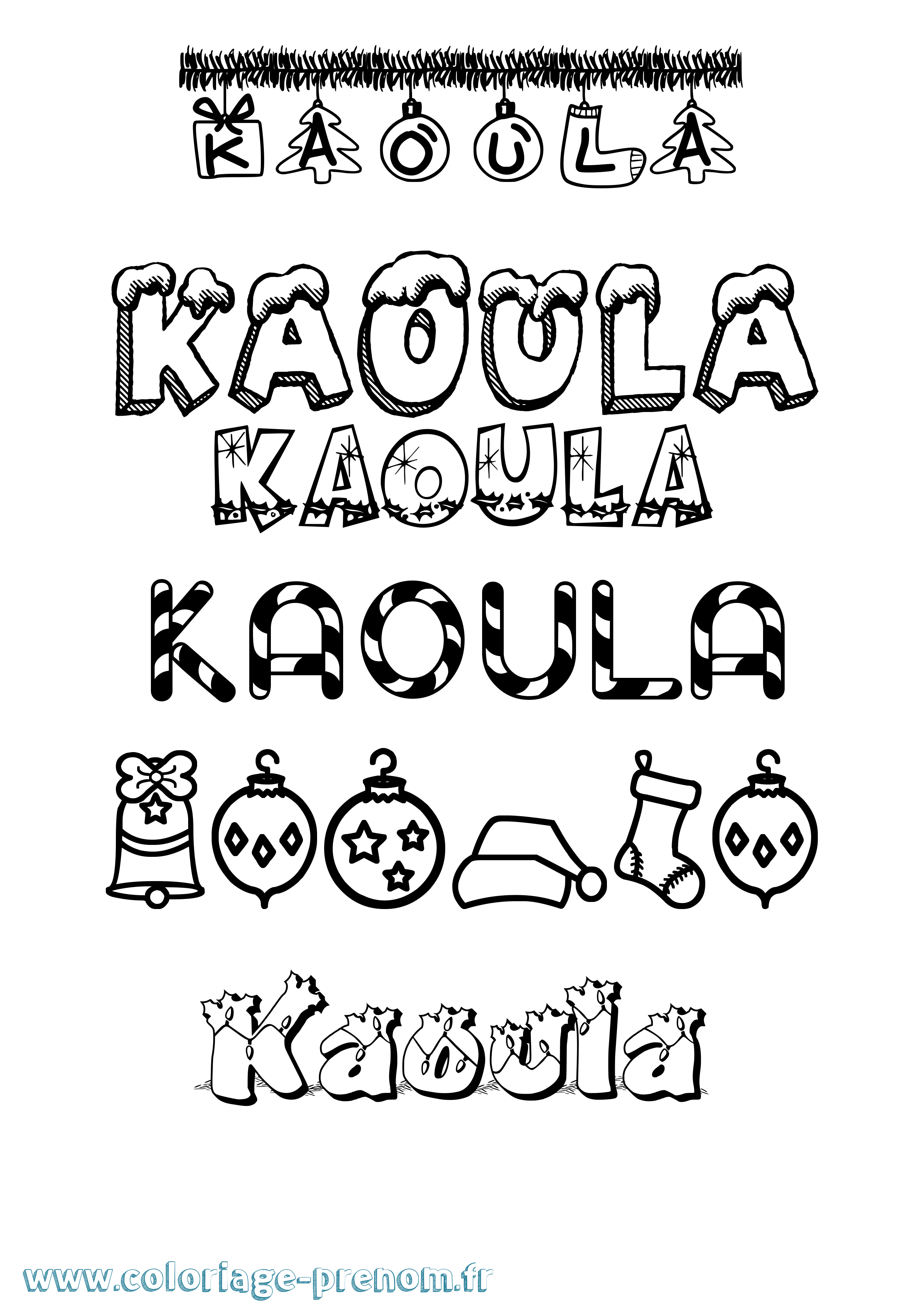 Coloriage Kaoula Noël Coloriage prénom Kaoula Noël
