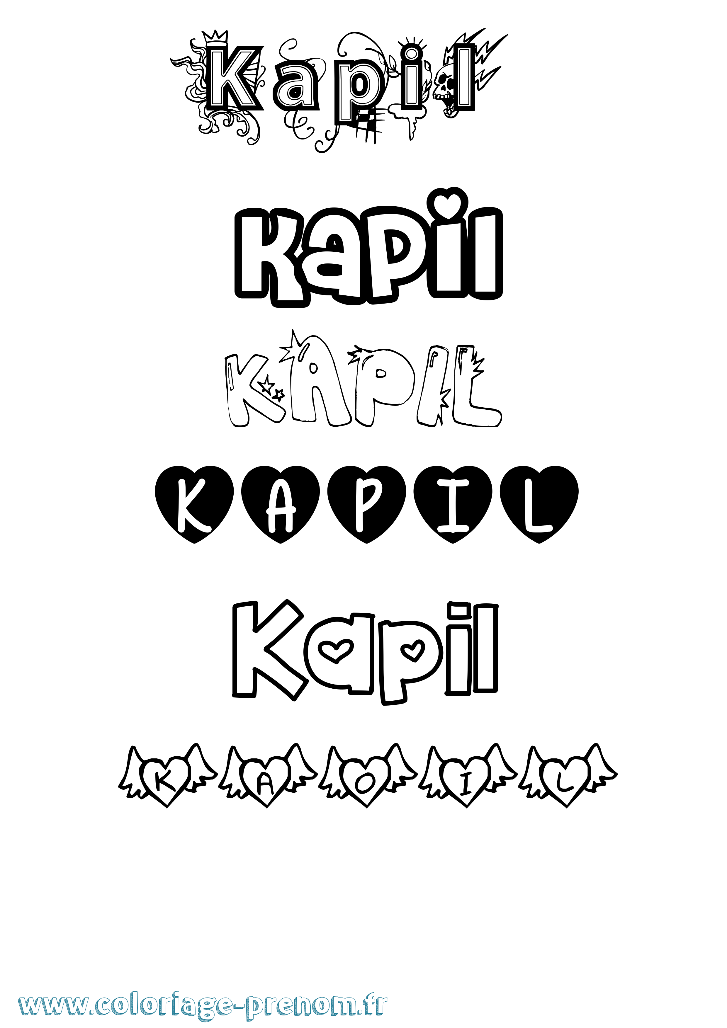 Coloriage Kapil Girly Coloriage prénom Kapil Girly