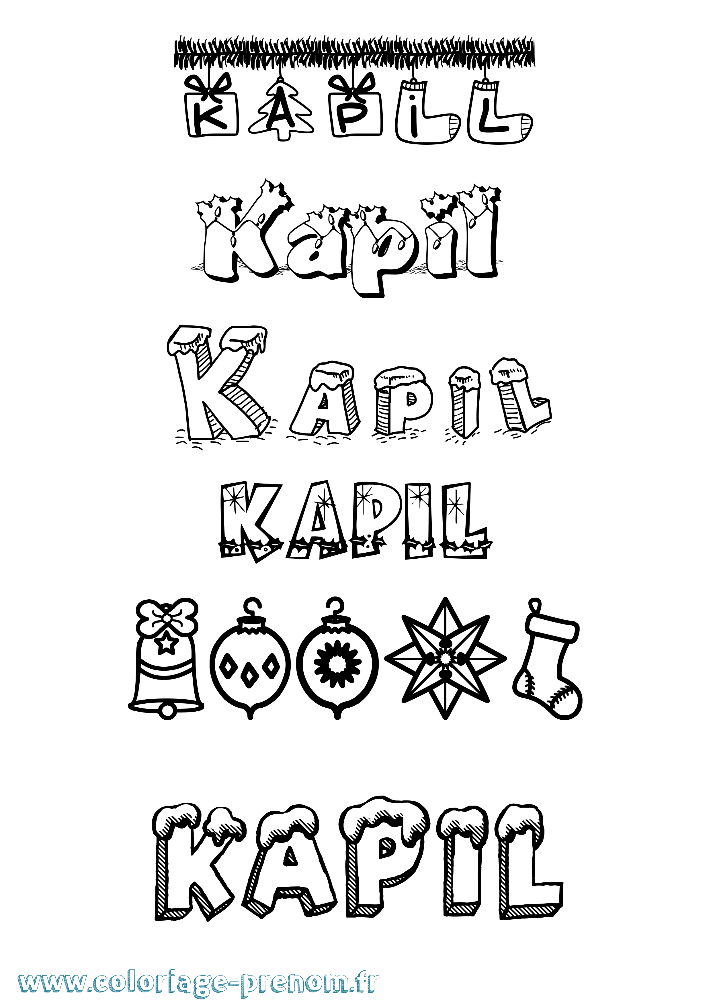 Coloriage Kapil Noël Coloriage prénom Kapil Noël