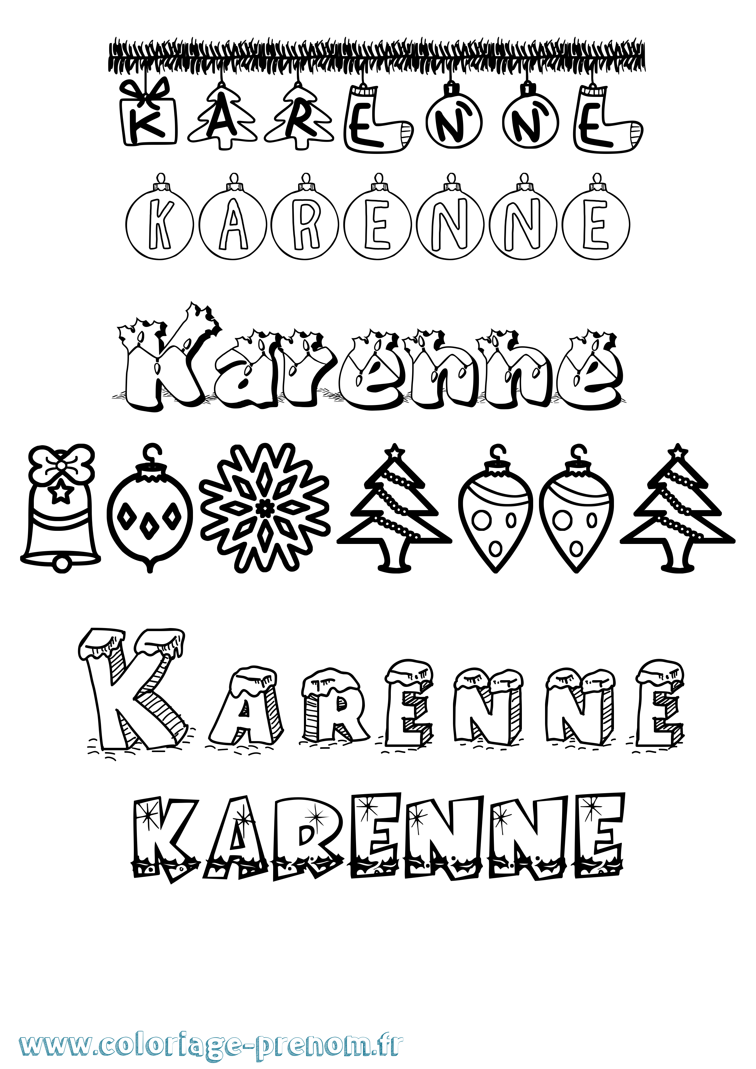 Coloriage Karenne Noël Coloriage prénom Karenne Noël