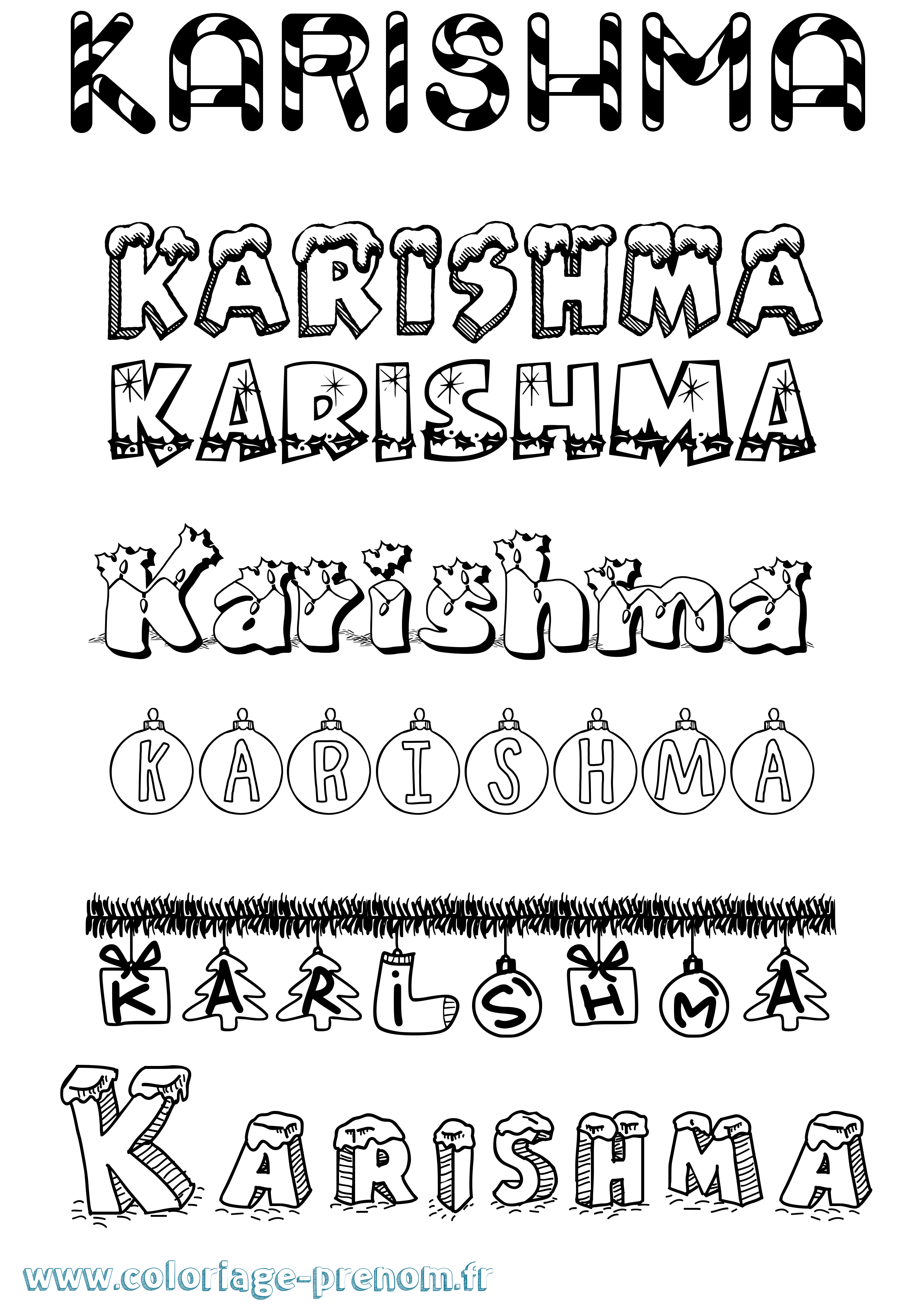 Coloriage Karishma Noël Coloriage prénom Karishma Noël