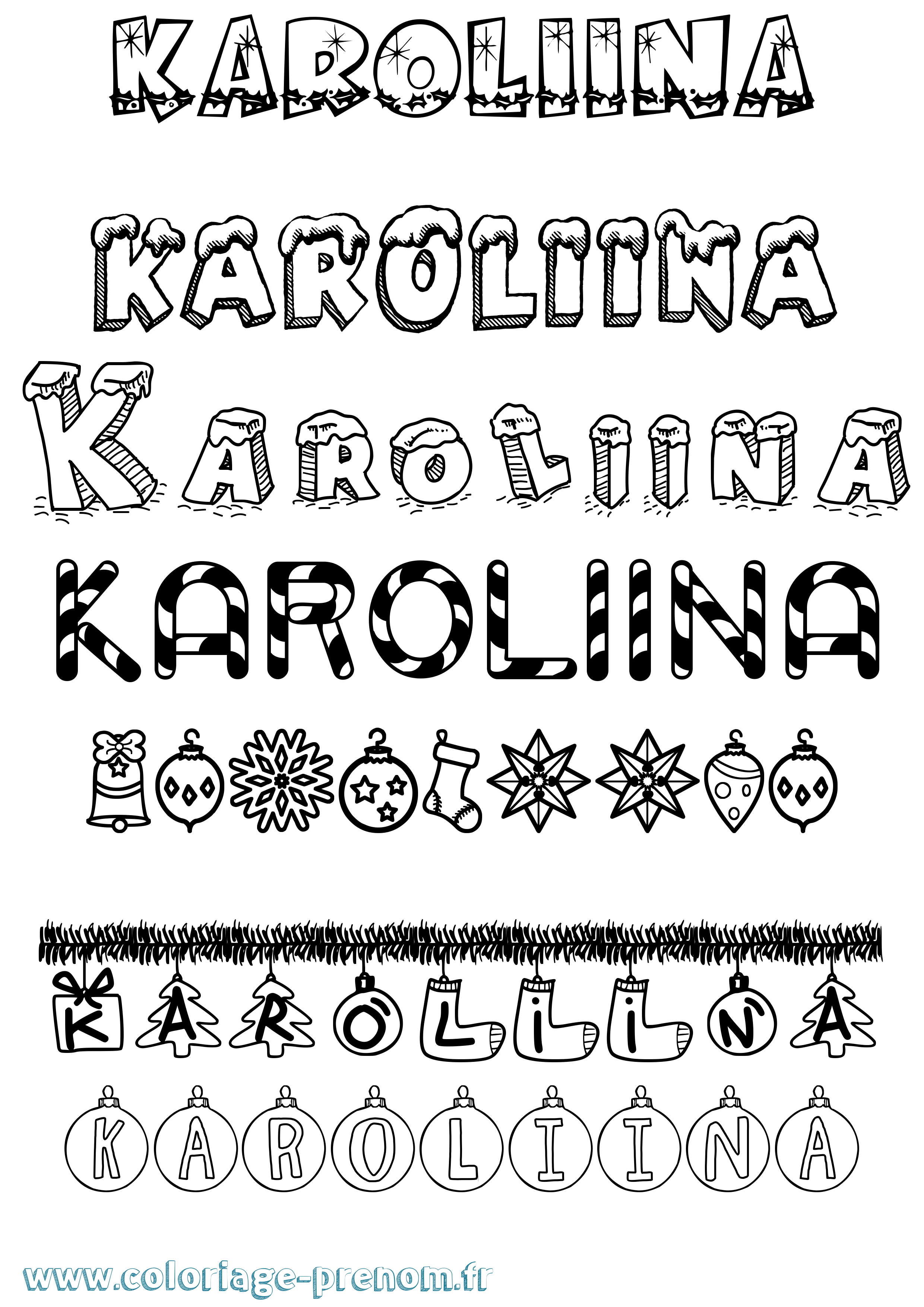 Coloriage Karoliina Noël Coloriage prénom Karoliina Noël