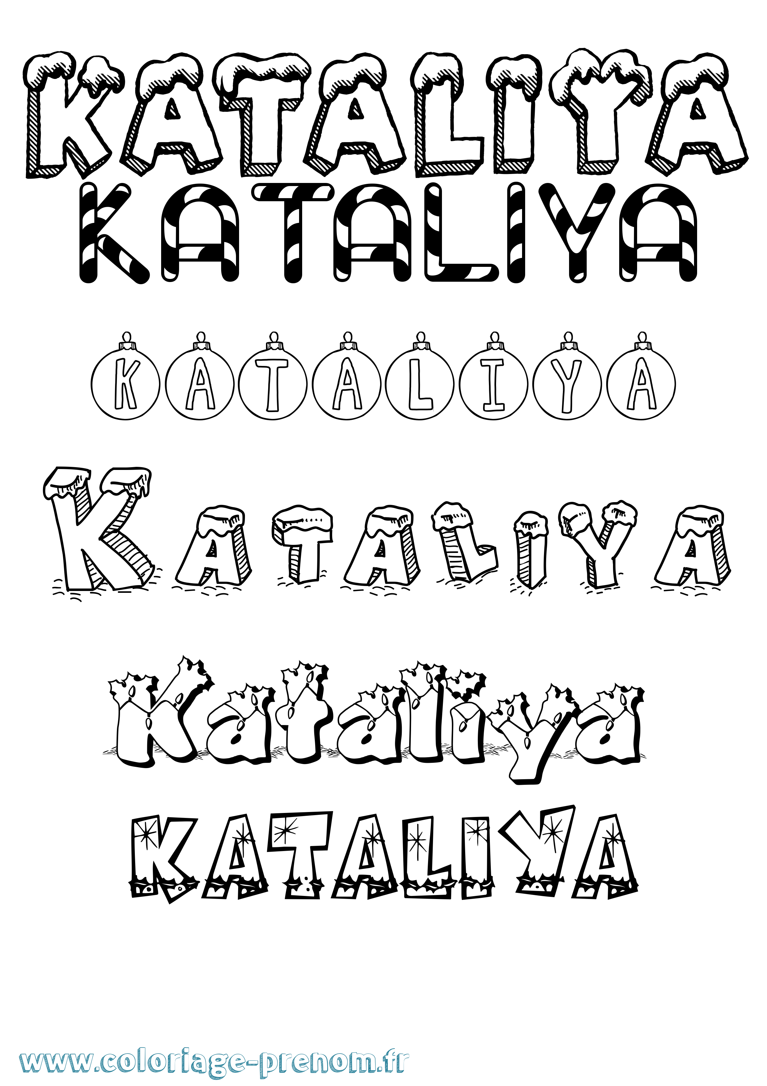 Coloriage Kataliya Noël Coloriage prénom Kataliya Noël