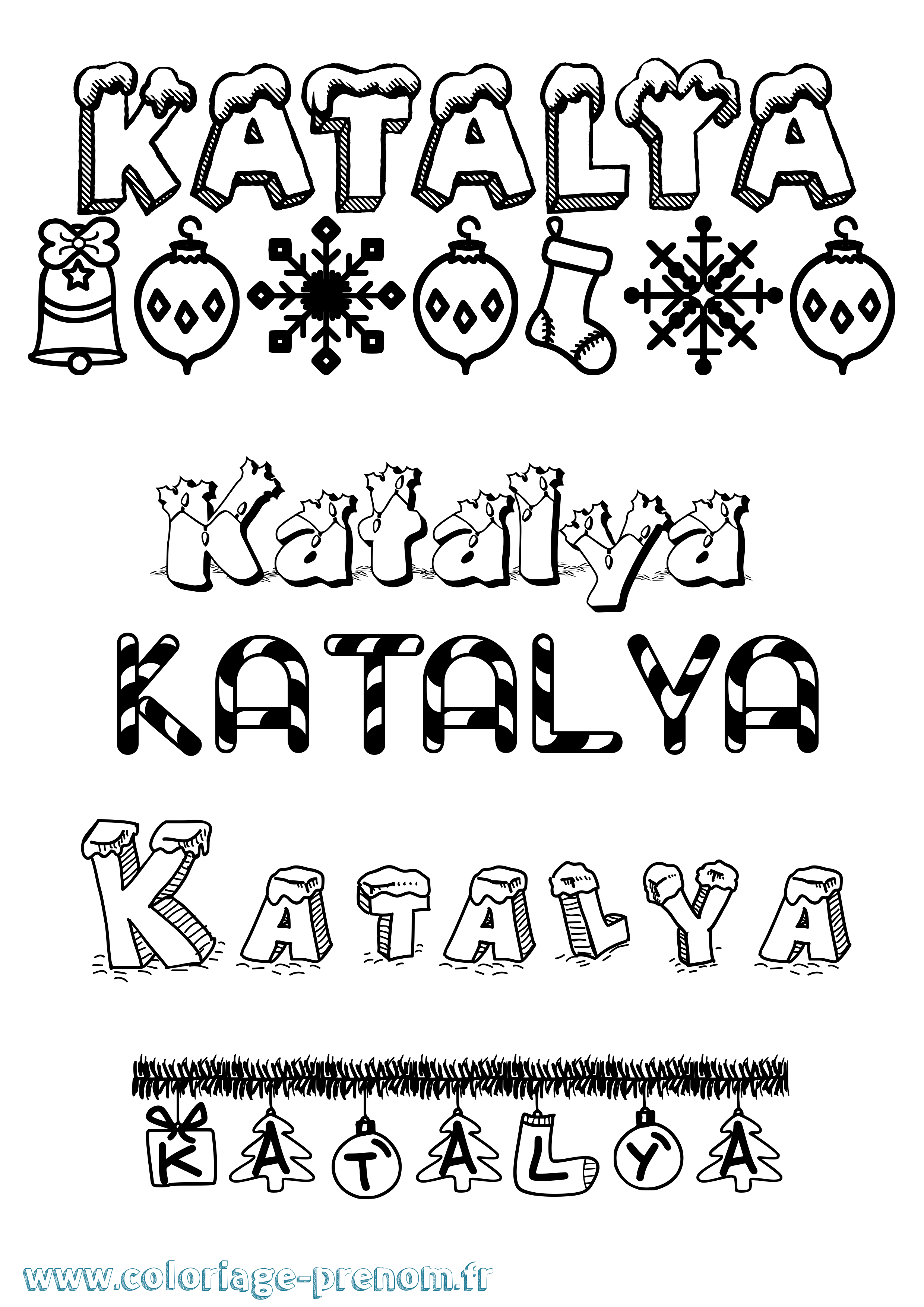 Coloriage Katalya Noël Coloriage prénom Katalya Noël